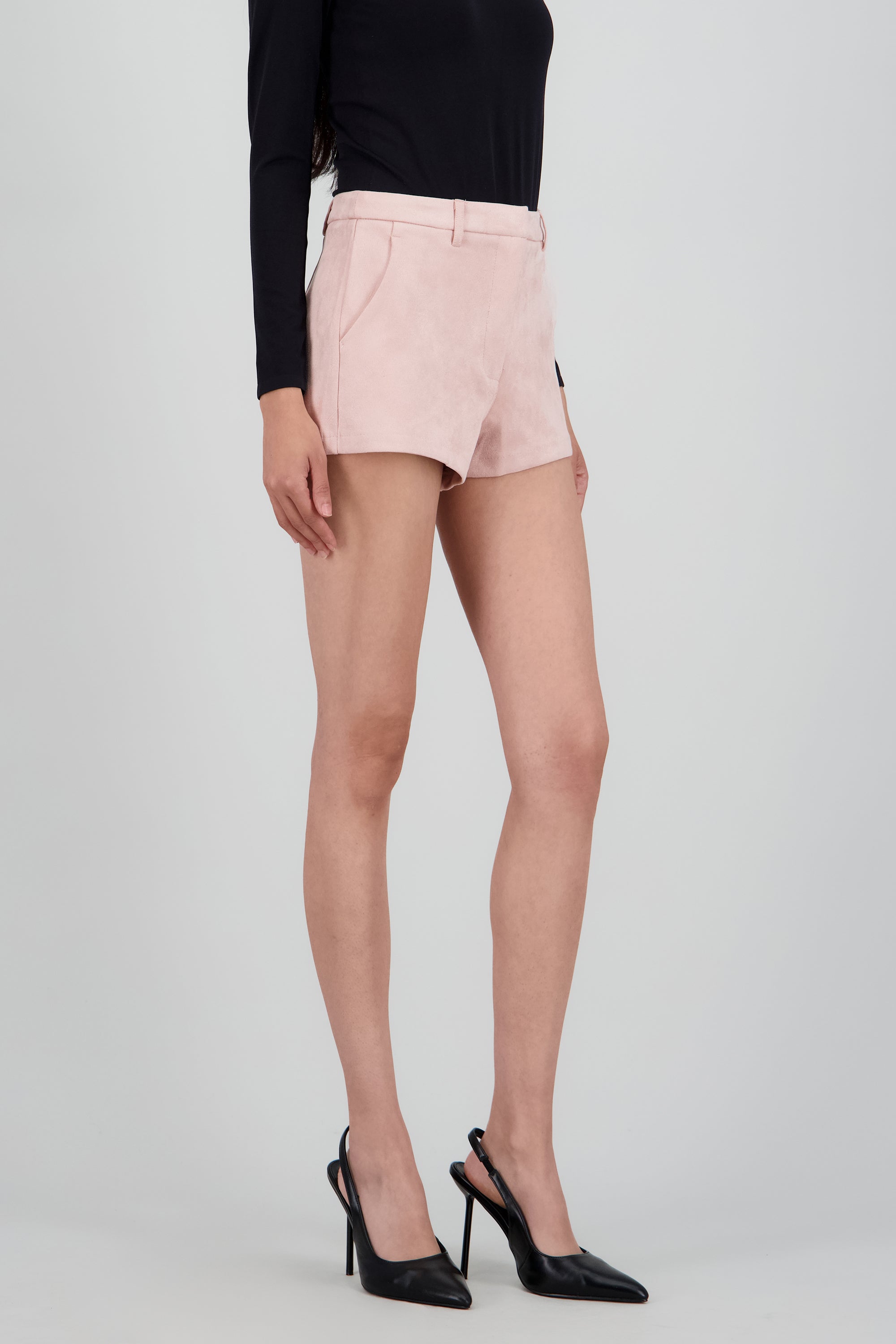 Shorts mini suede con pretina sencilla ROSA PASTEL