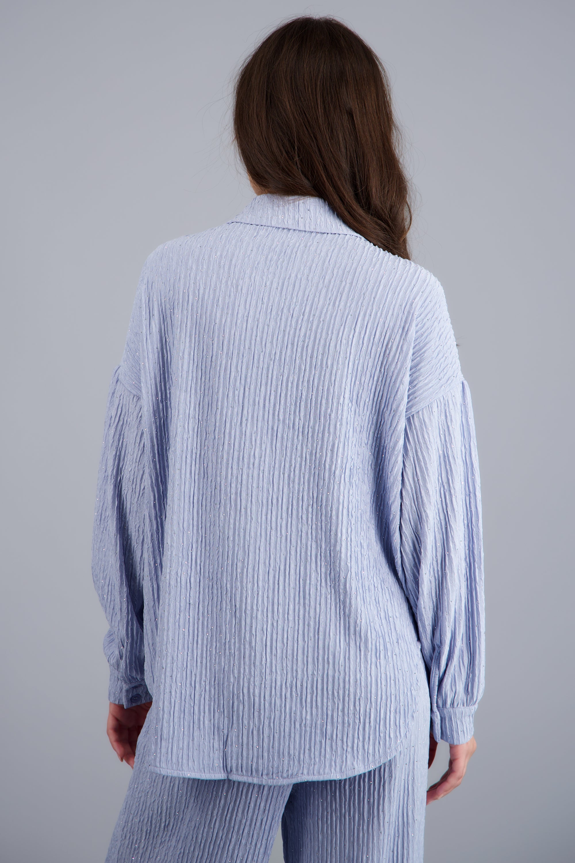 Camisa oversized textura con brillos AZUL PASTEL