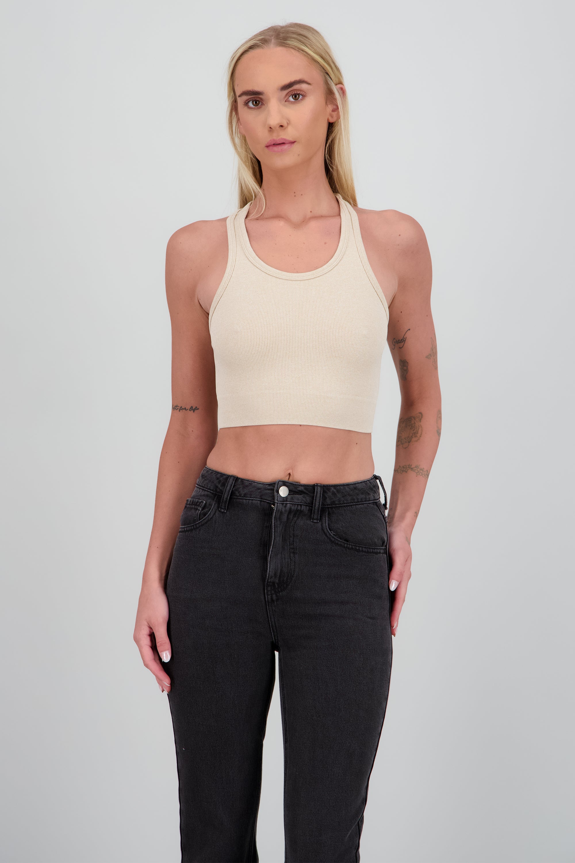 Top seamless cuello redondo CREMA
