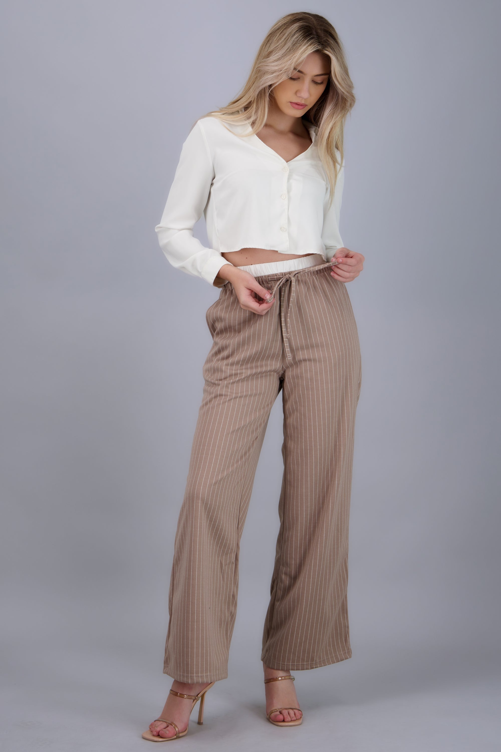 Pantalon rayas pretina contraste jareta TAUPE