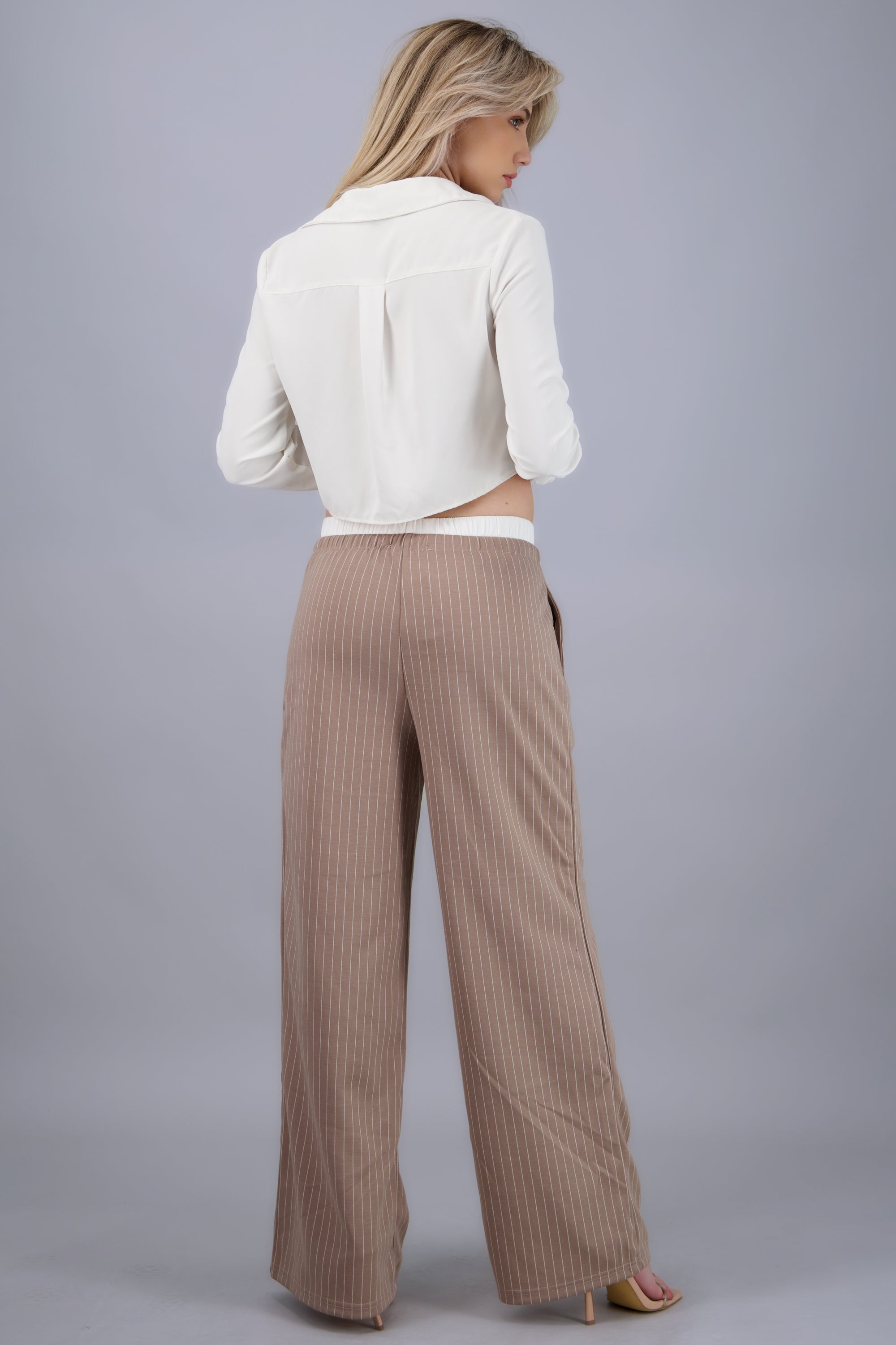 Pantalon rayas pretina contraste jareta TAUPE