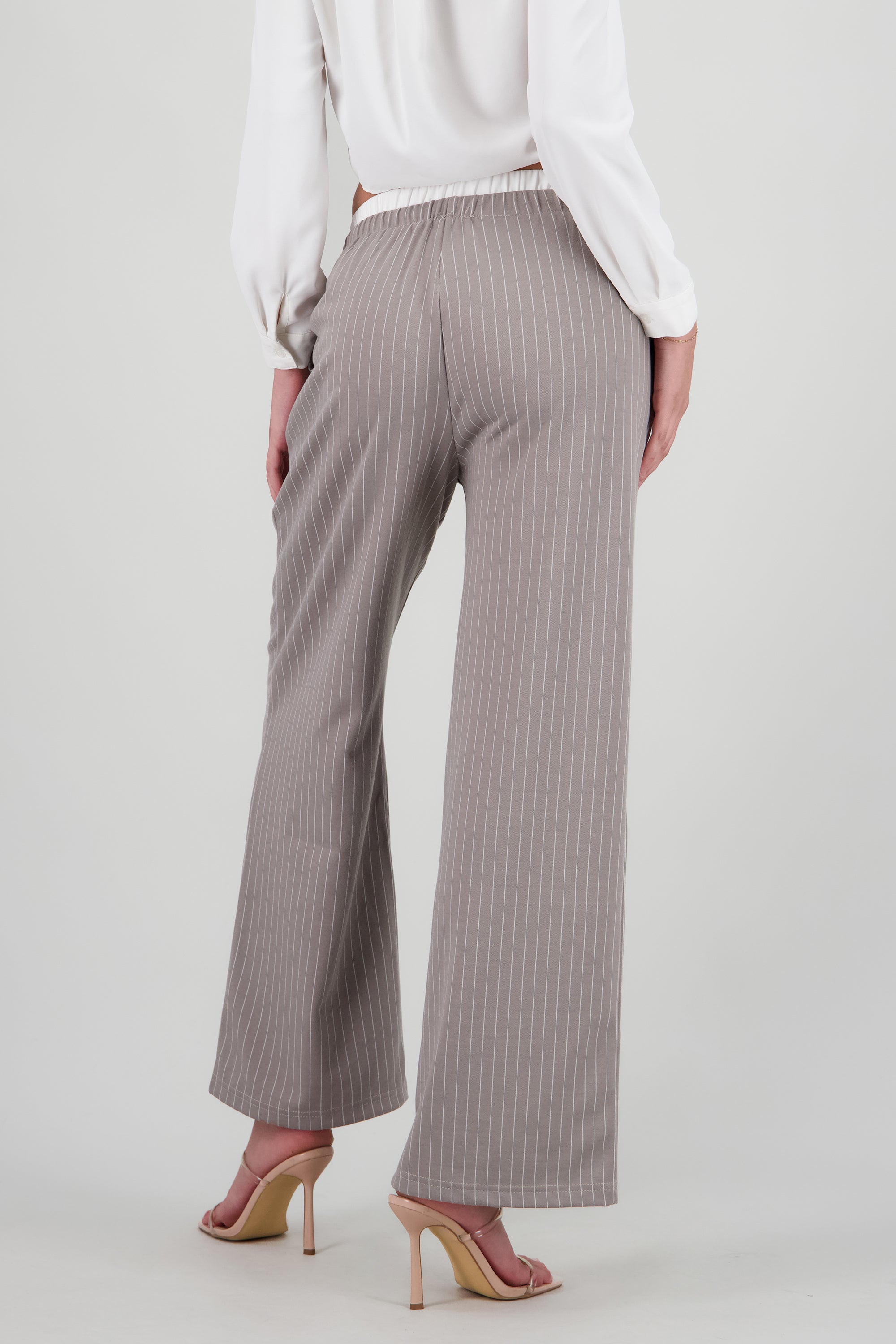 Pantalon rayas pretina contraste jareta GRIS COMBO