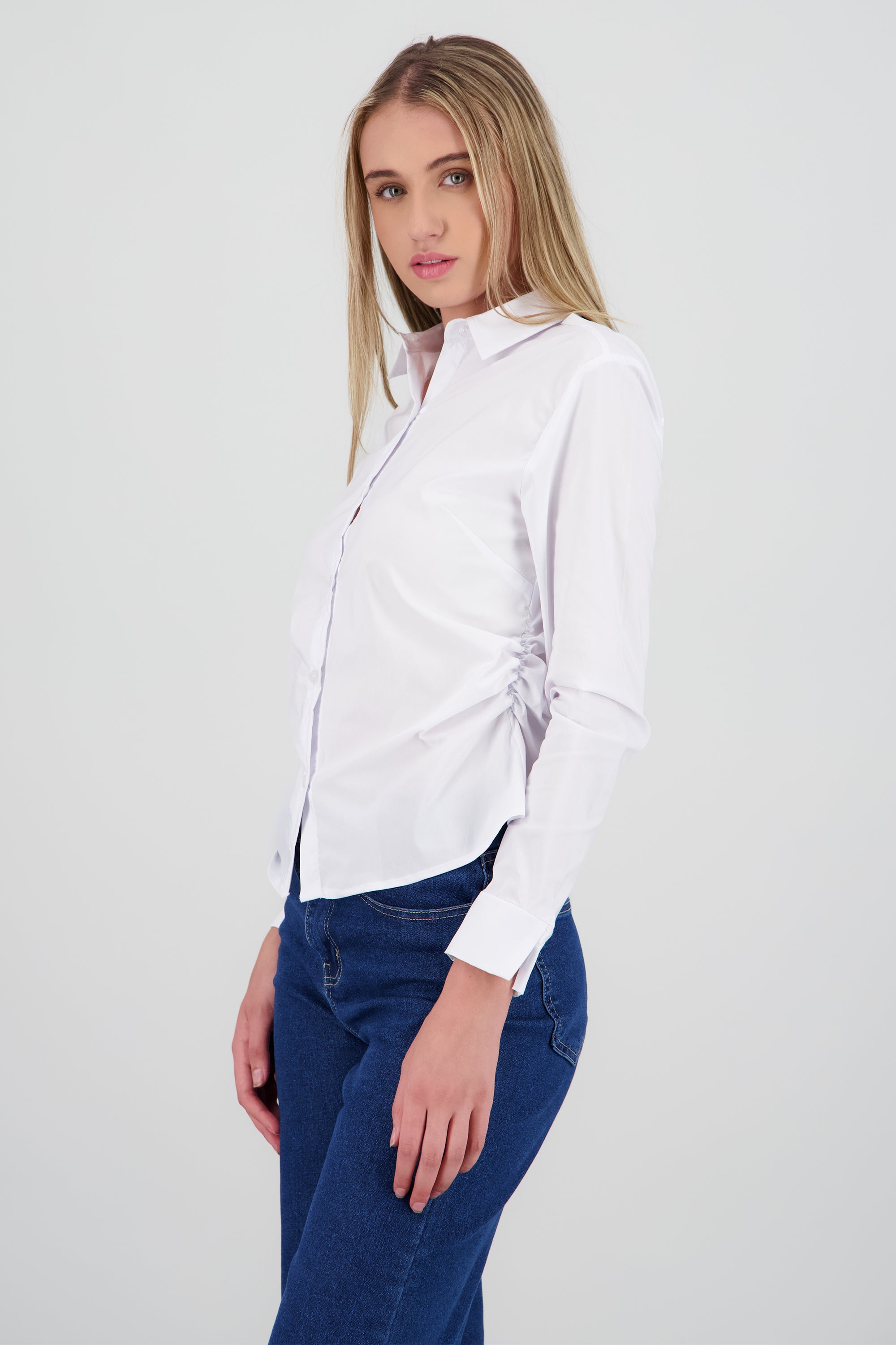 Camisa manga larga detalle frunces costados BLANCO
