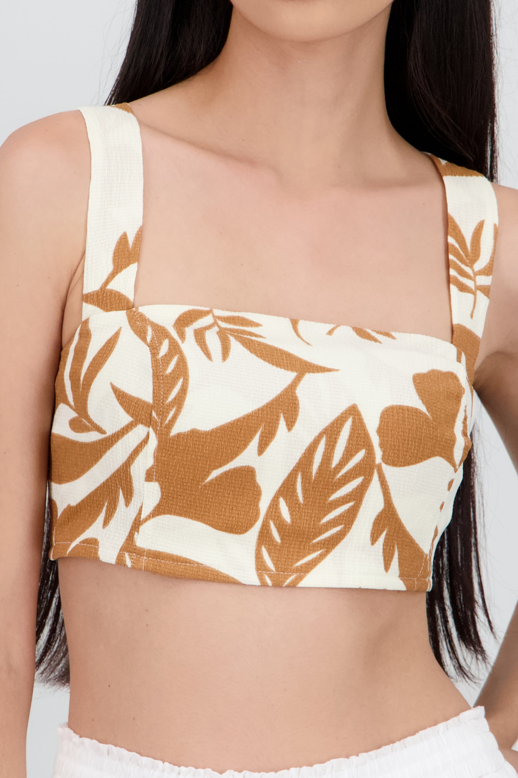 Top crop tirantes detalle smock KHAKI COMBO