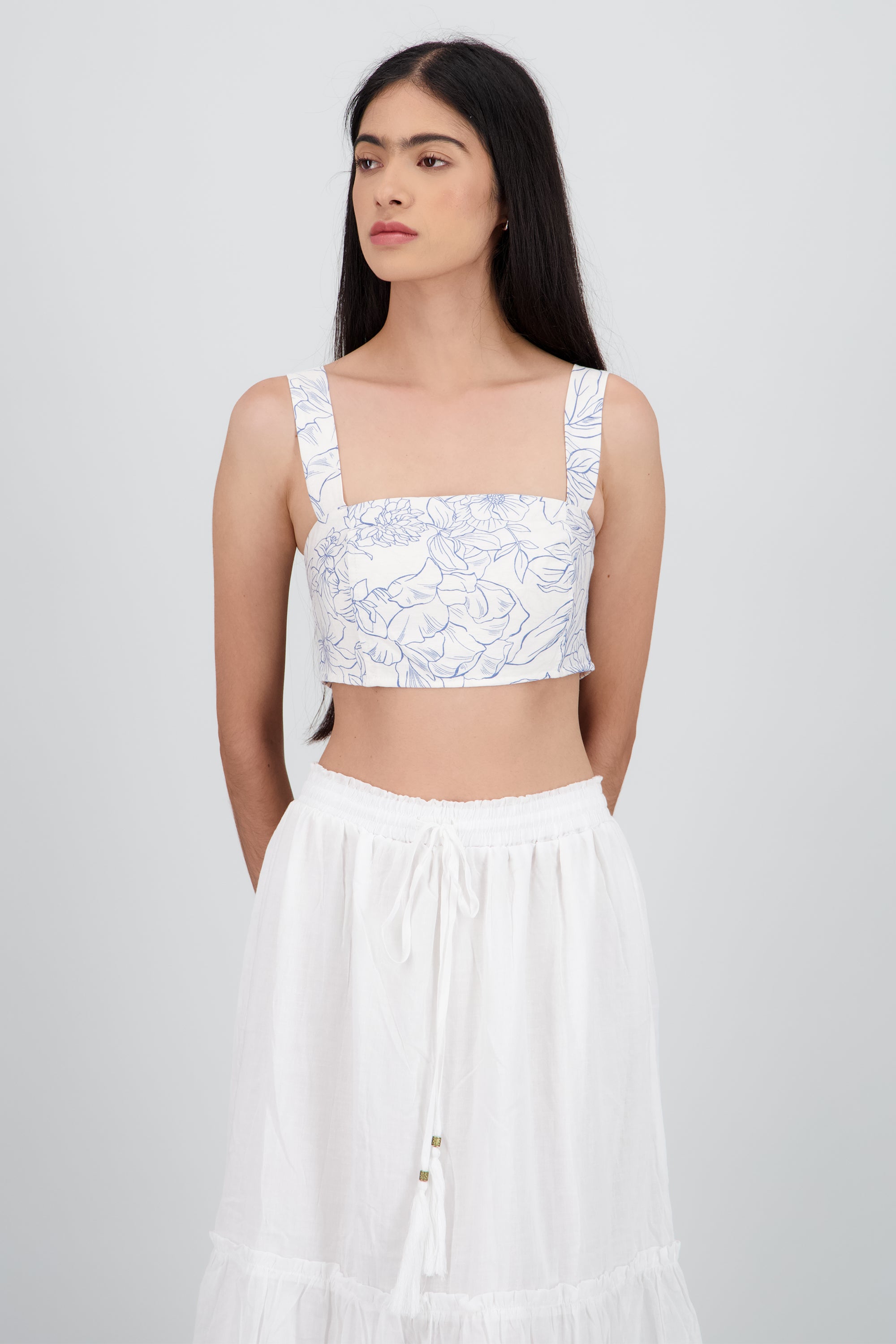 Top crop tirantes flores AZUL COMBO