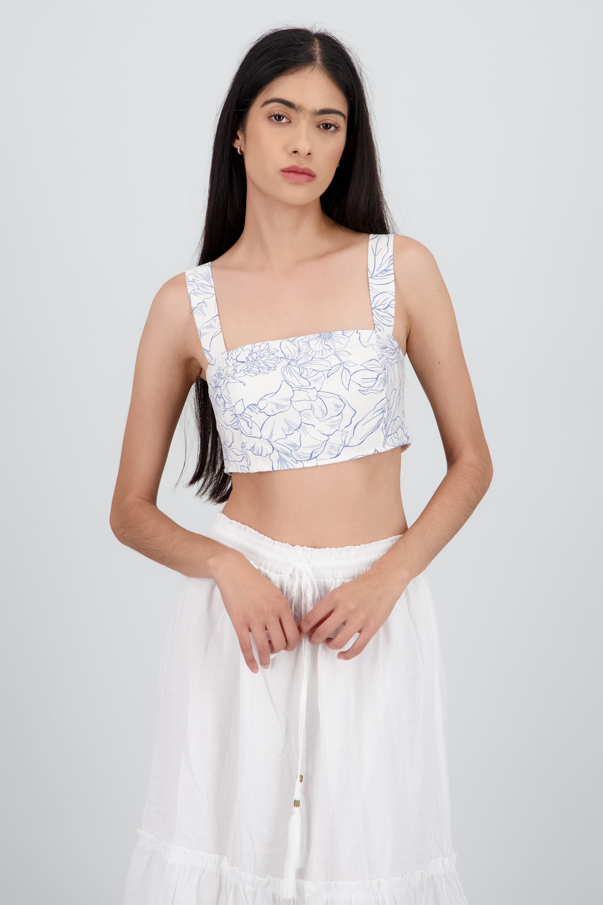 Top crop tirantes flores AZUL COMBO