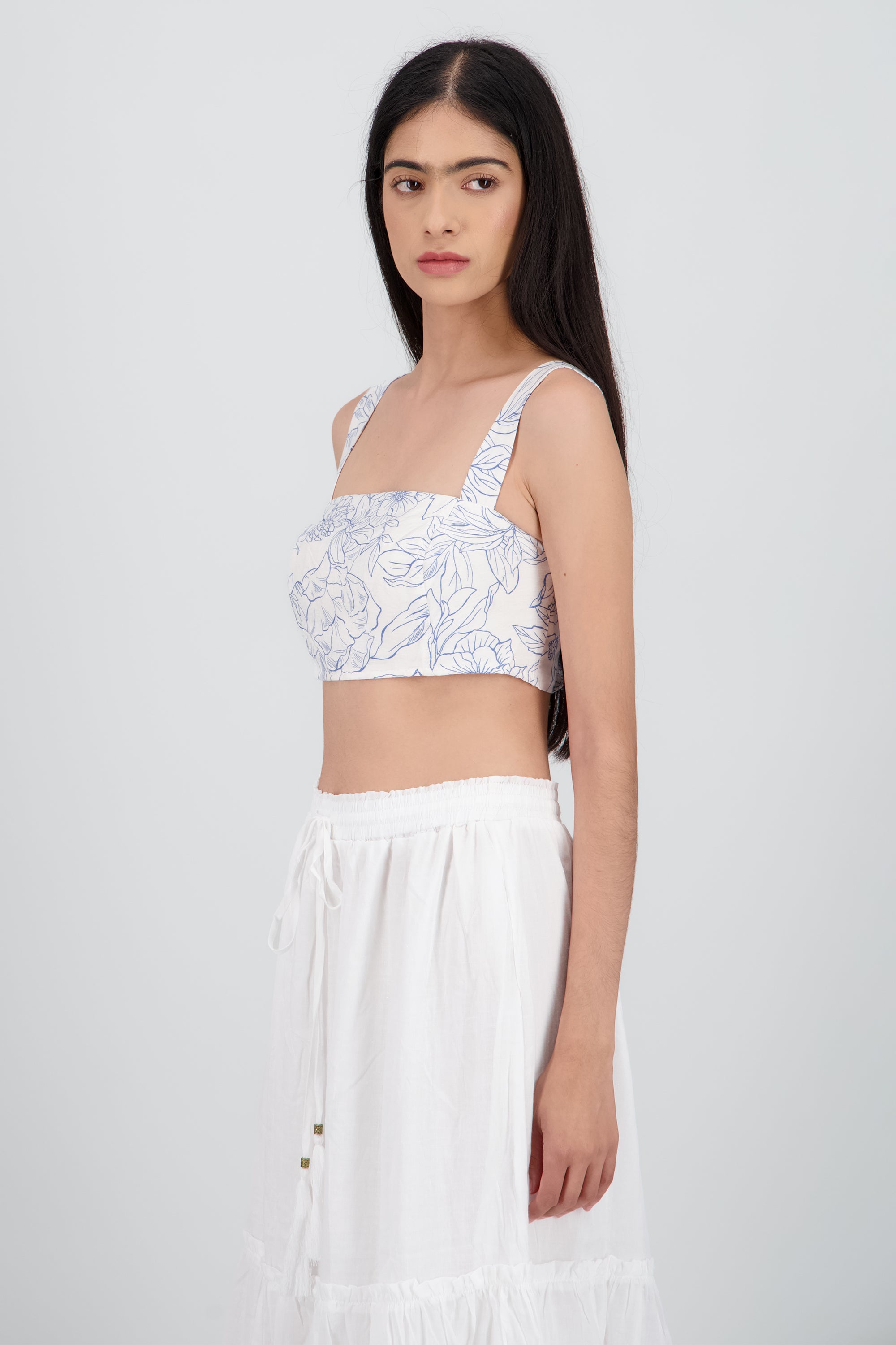 Top crop tirantes flores AZUL COMBO