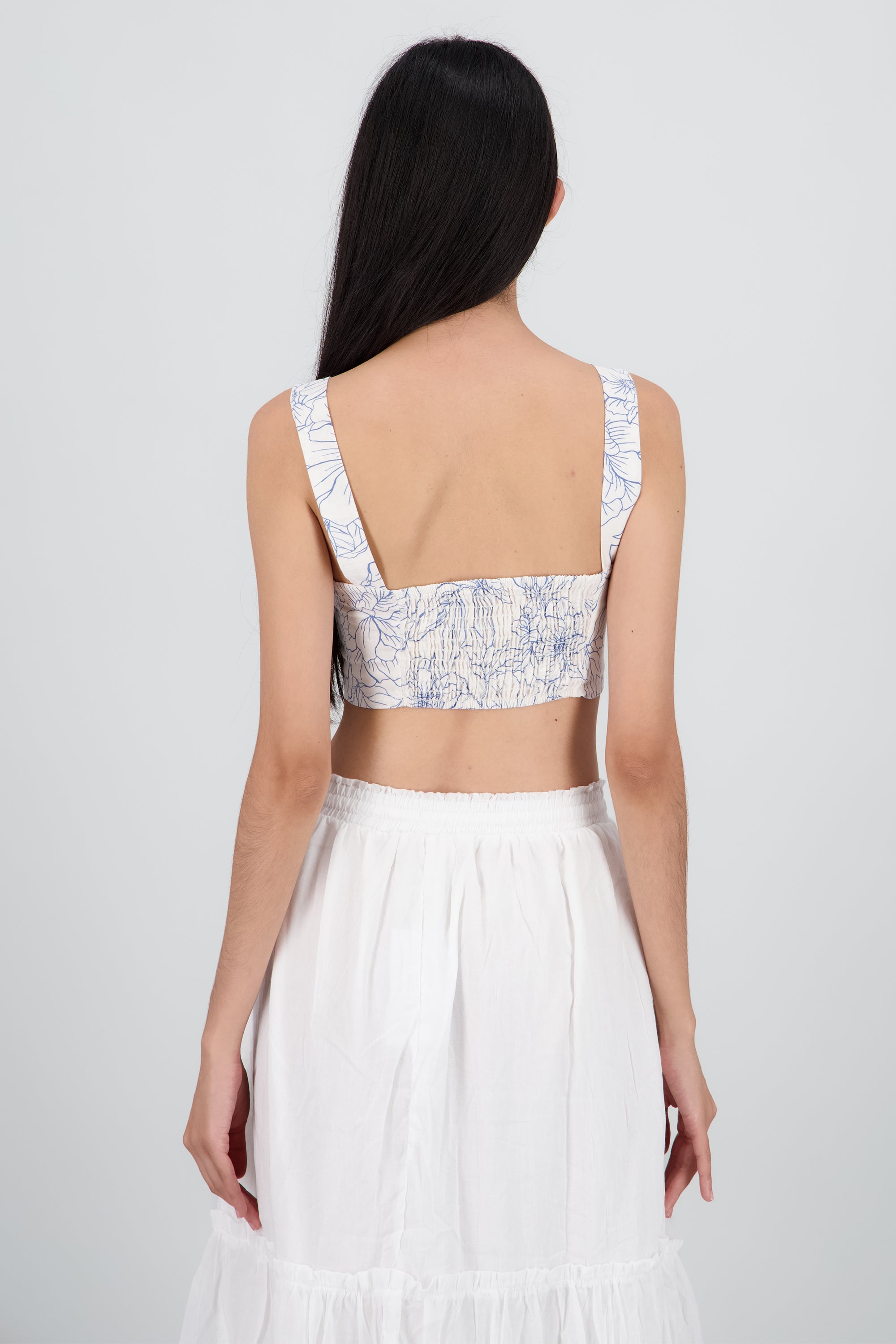 Top crop tirantes flores AZUL COMBO