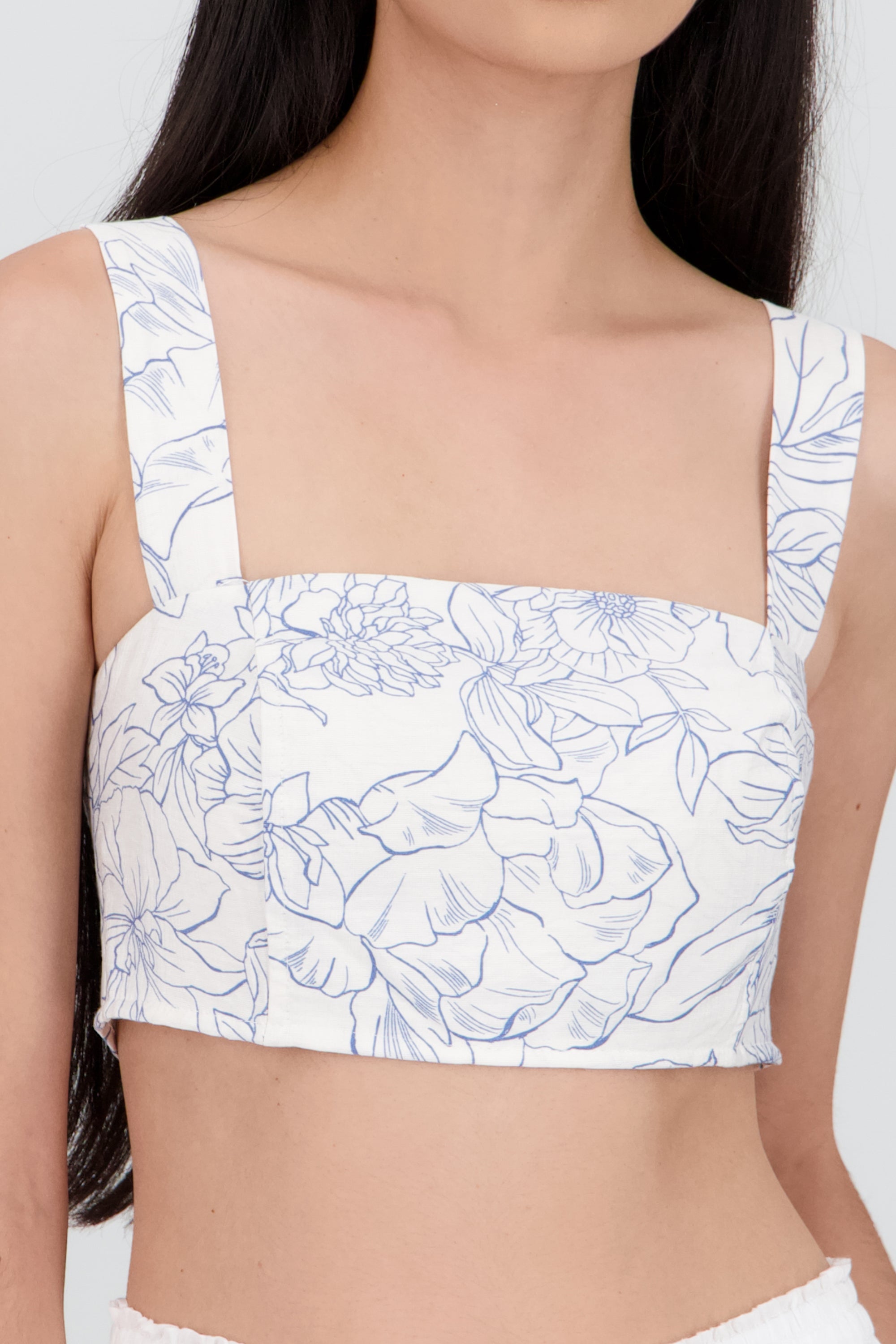 Top crop tirantes flores AZUL COMBO