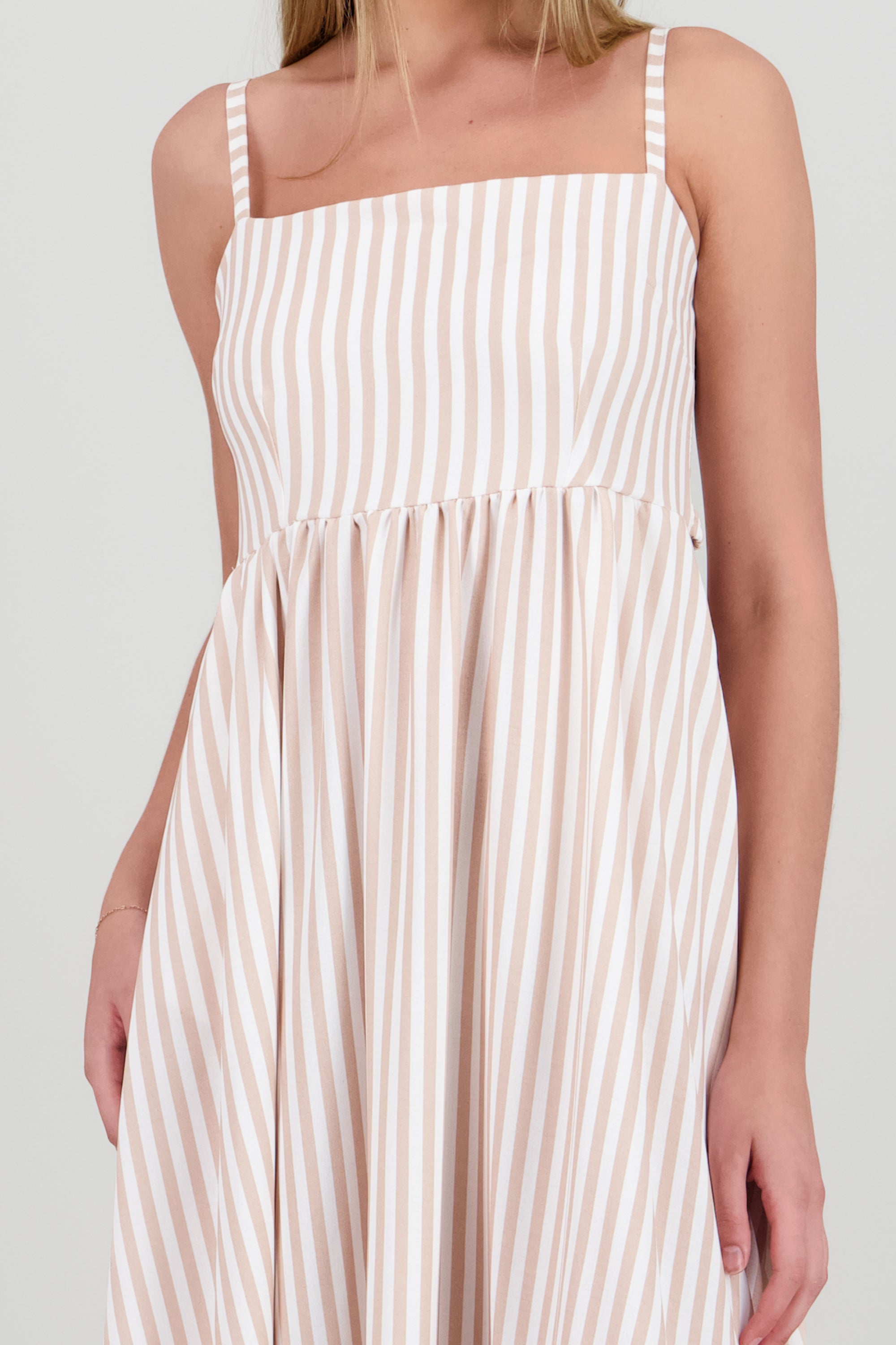 Vestido midi tirantes rayas KHAKI COMBO