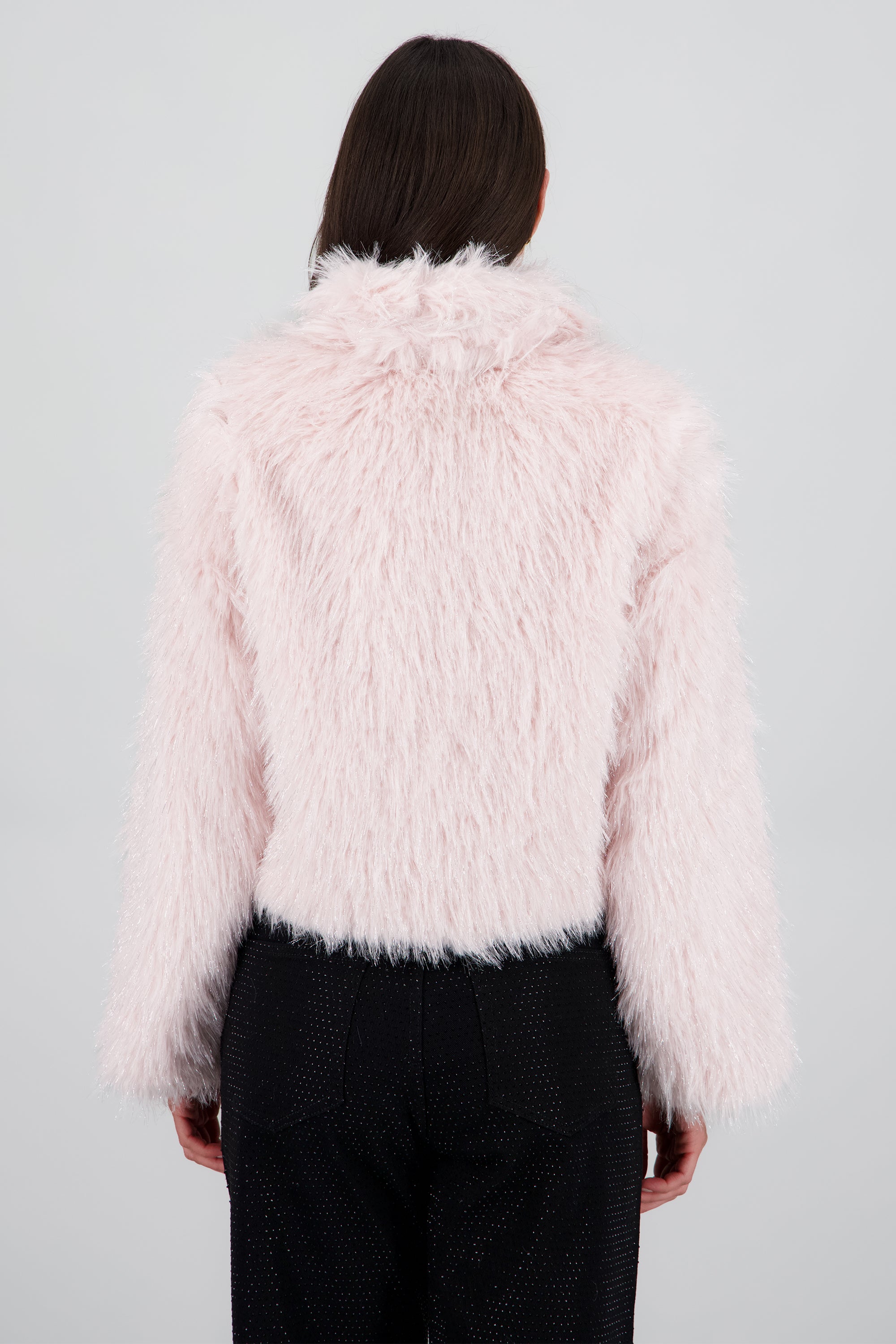 Abrigo corto pelo con lurex ROSA