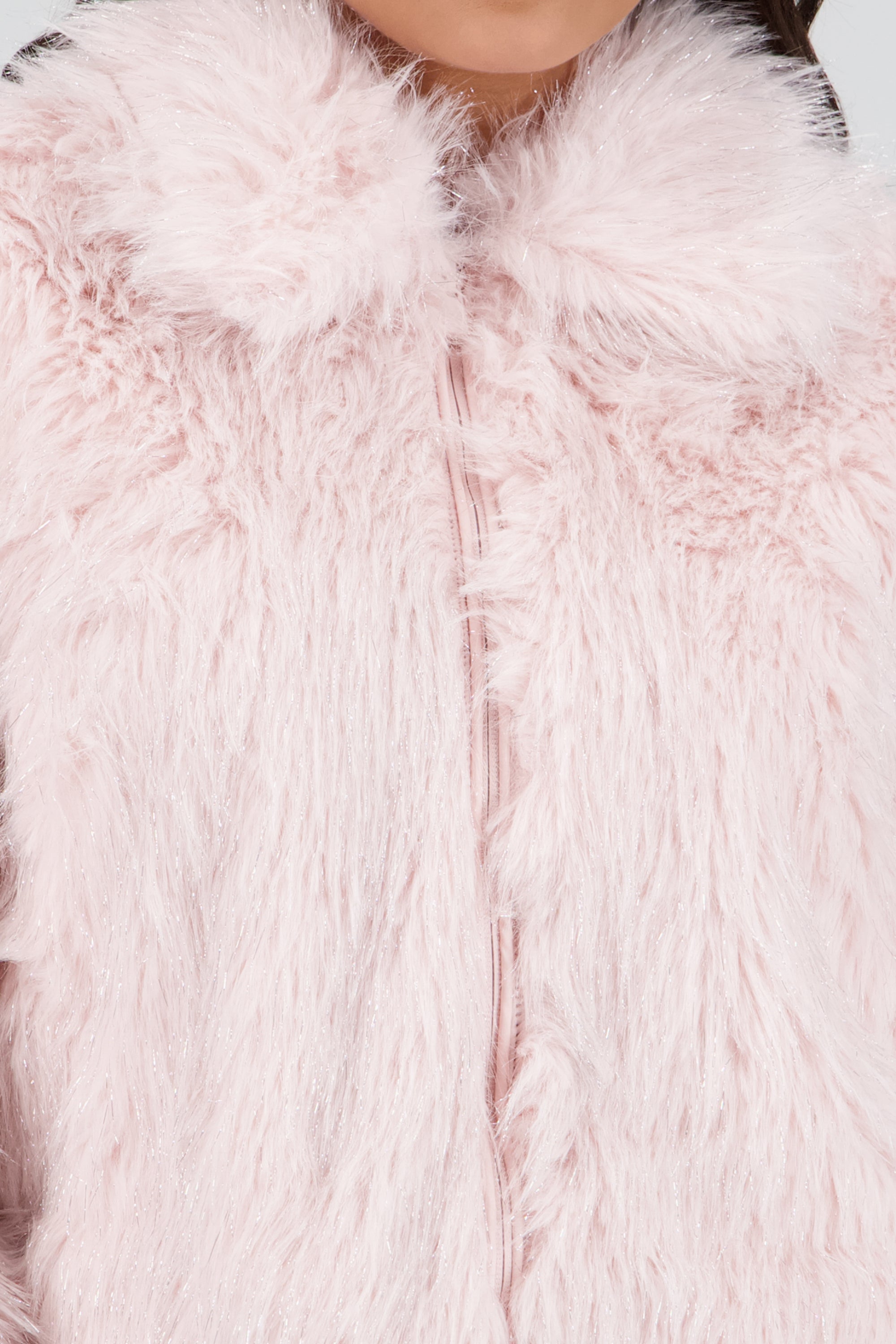 Abrigo corto pelo con lurex ROSA