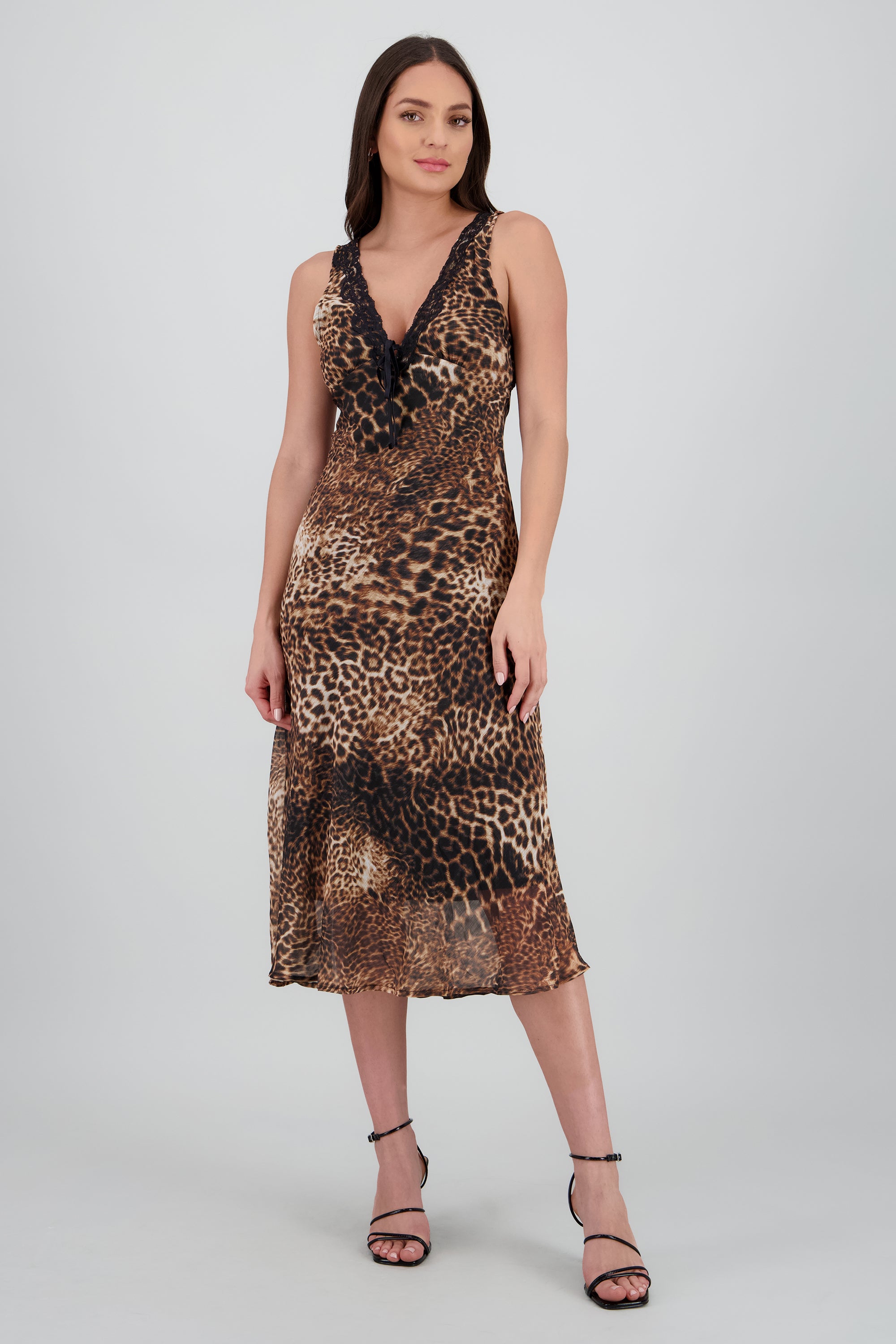 Vestido leopardo detalle encaje CAFE COMBO