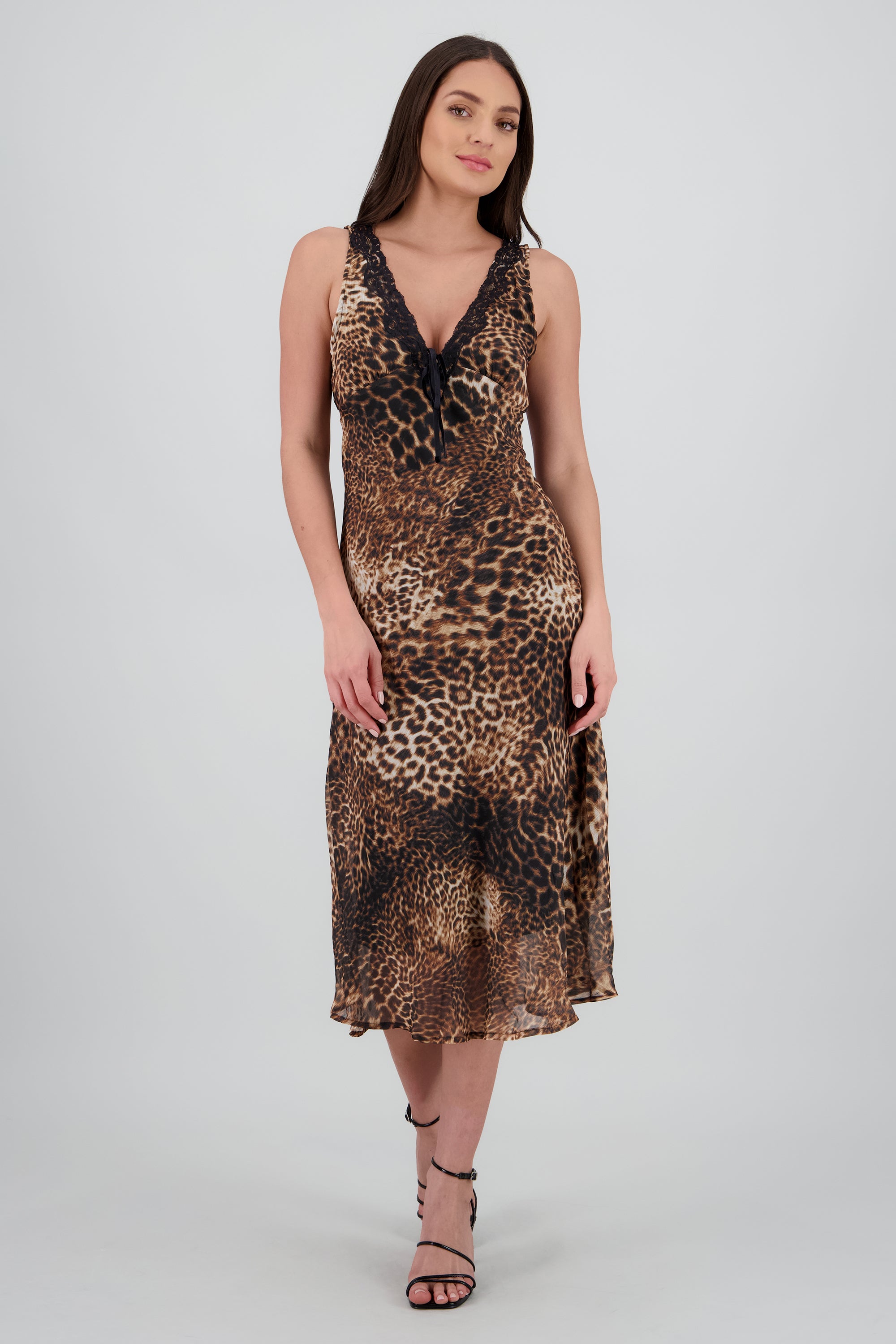 Vestido leopardo detalle encaje CAFE COMBO