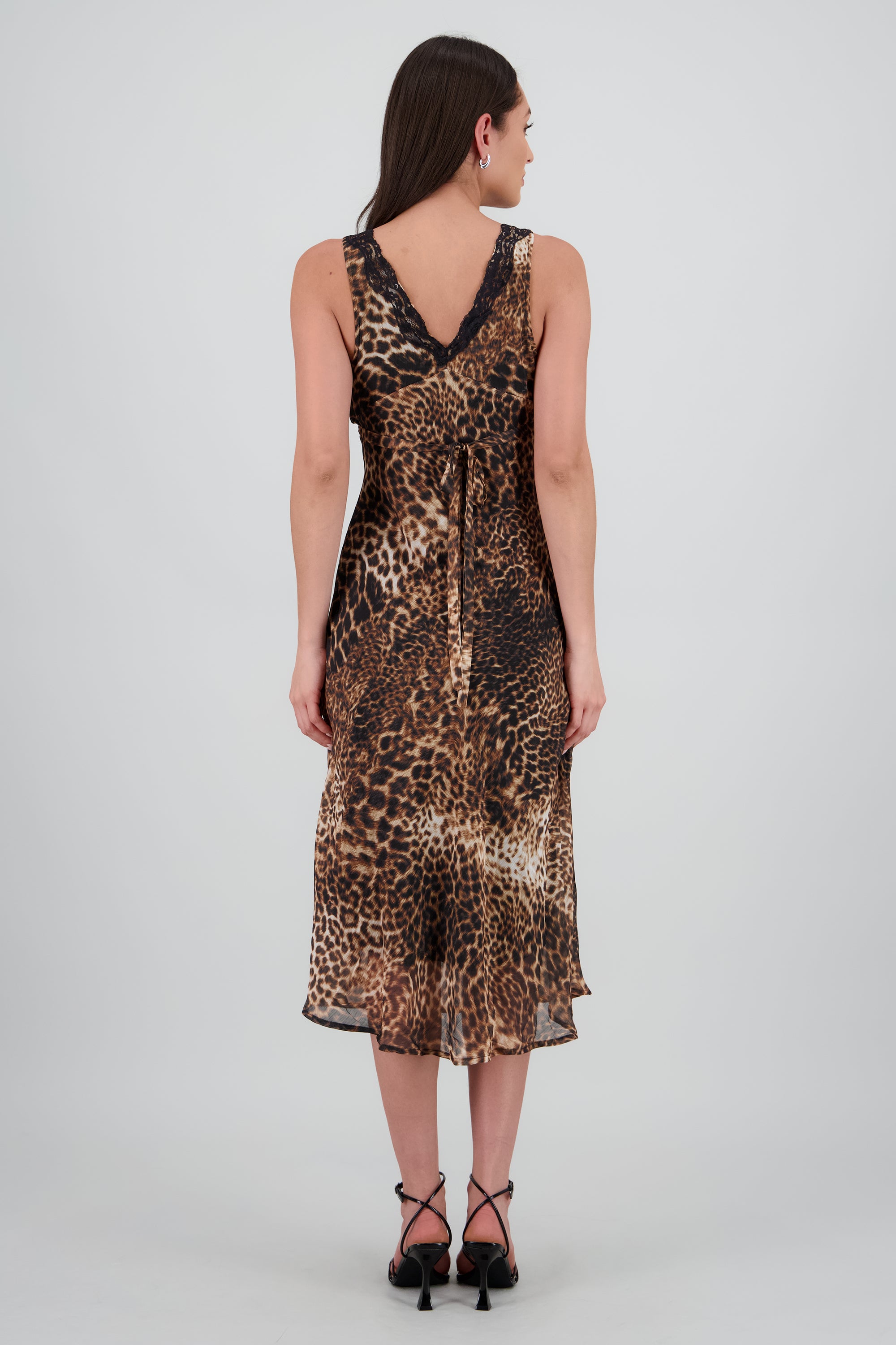 Vestido leopardo detalle encaje CAFE COMBO