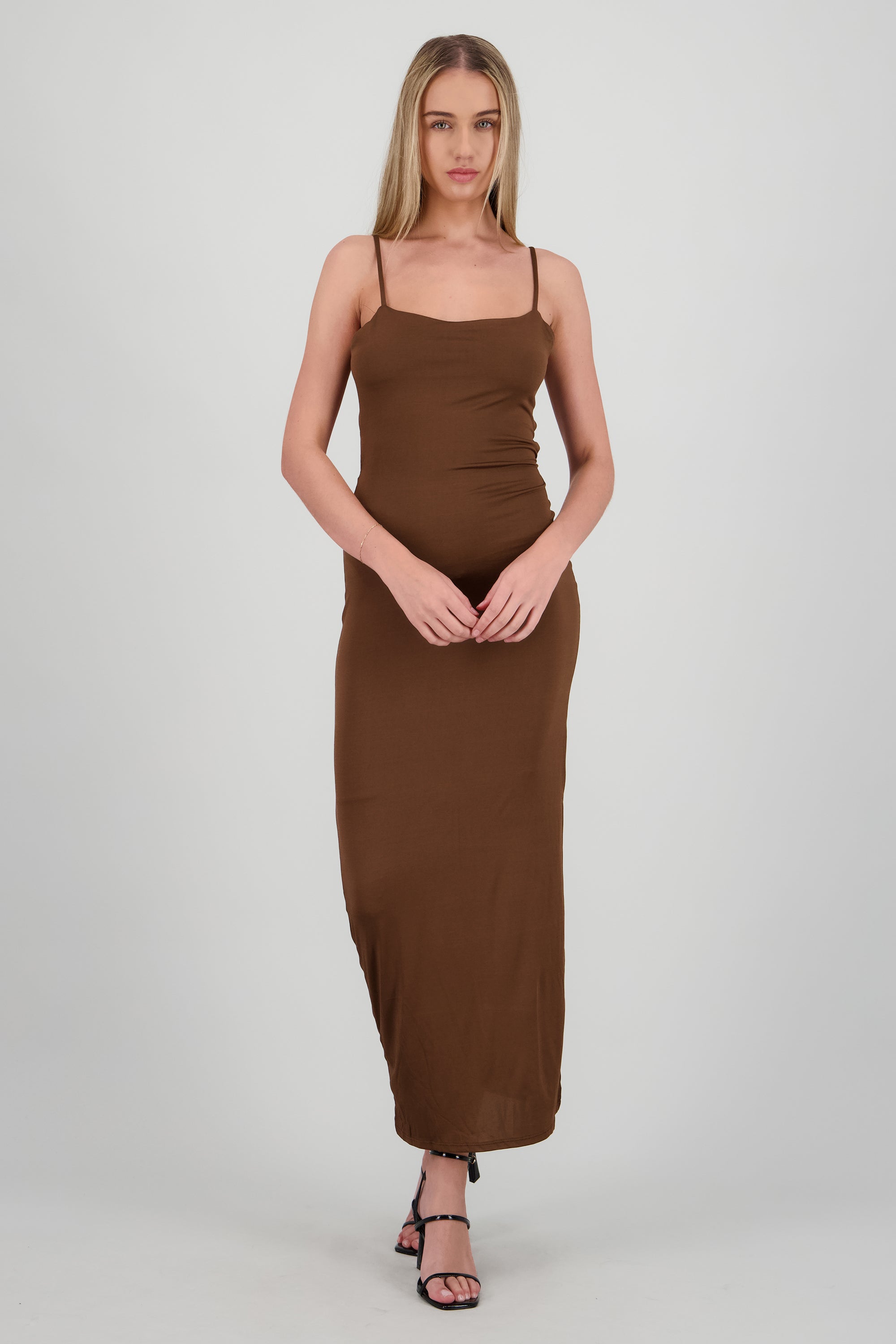 Vestido largo espalda descubierta liso CAFE