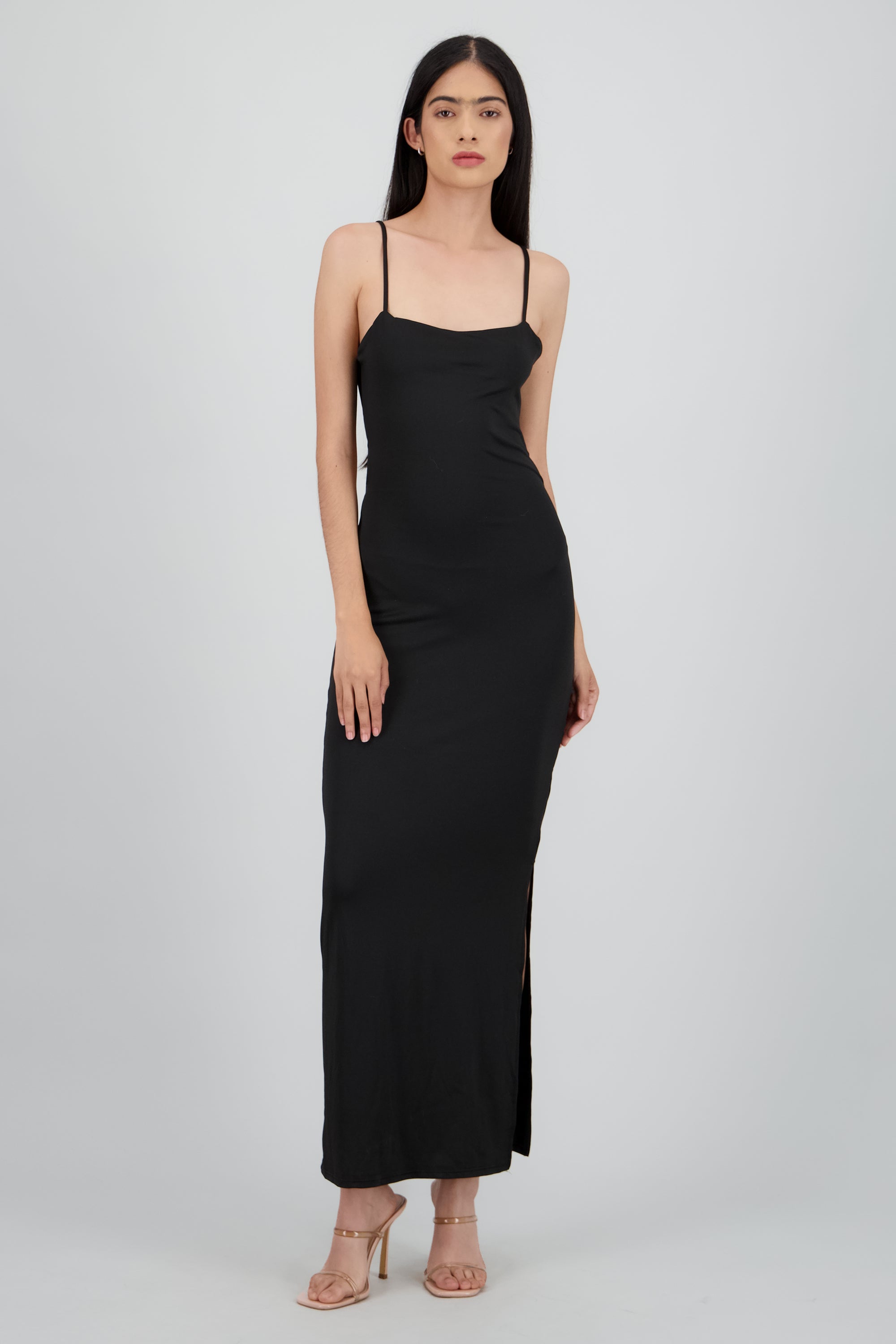 Vestido largo espalda descubierta liso NEGRO