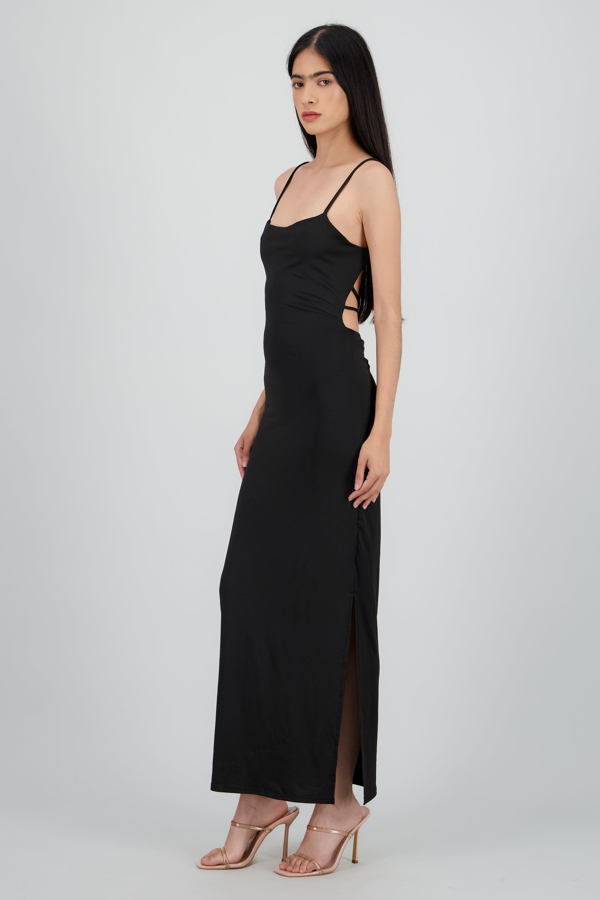 Vestido largo espalda descubierta liso NEGRO