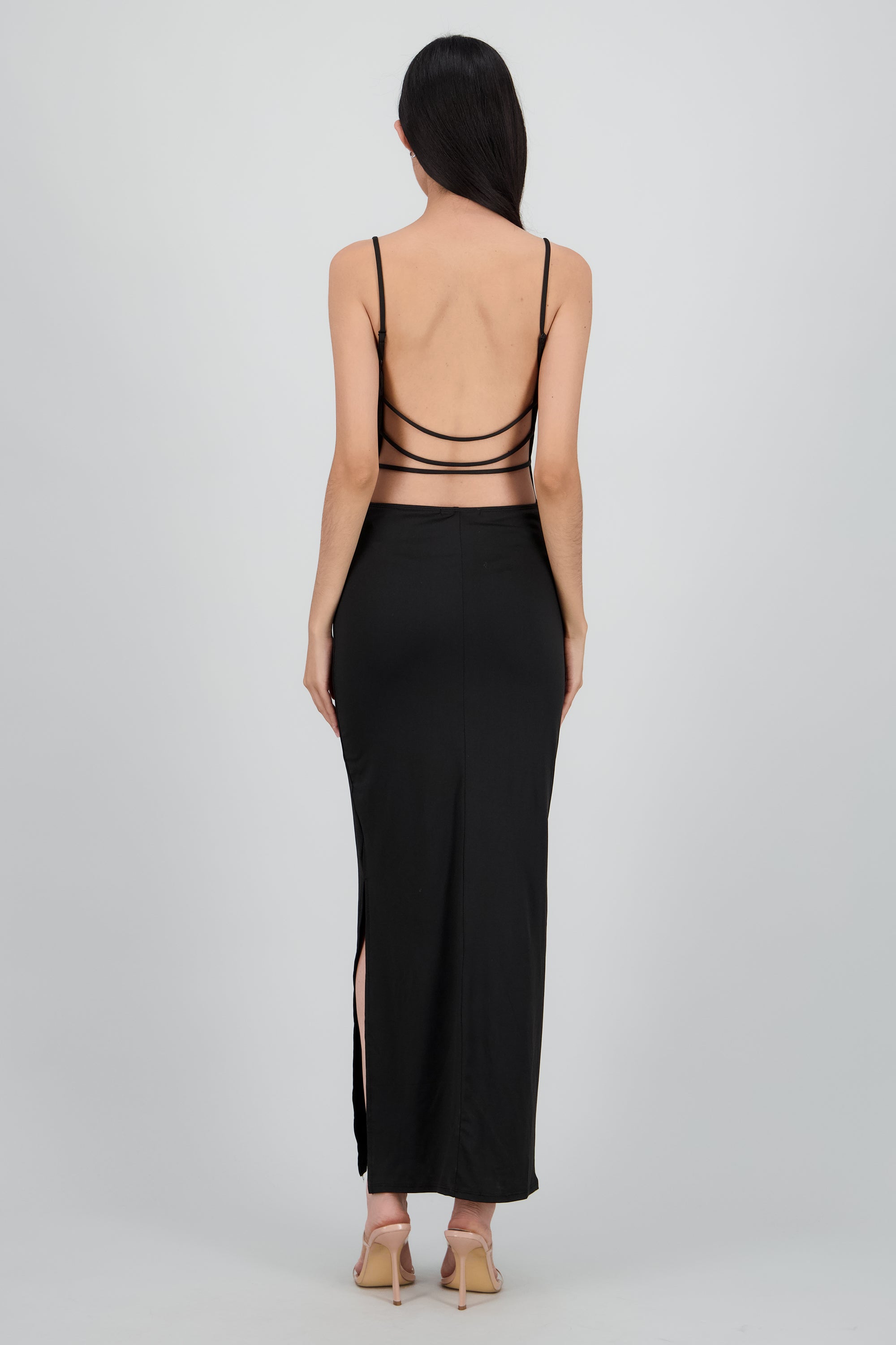 Vestido largo espalda descubierta liso NEGRO