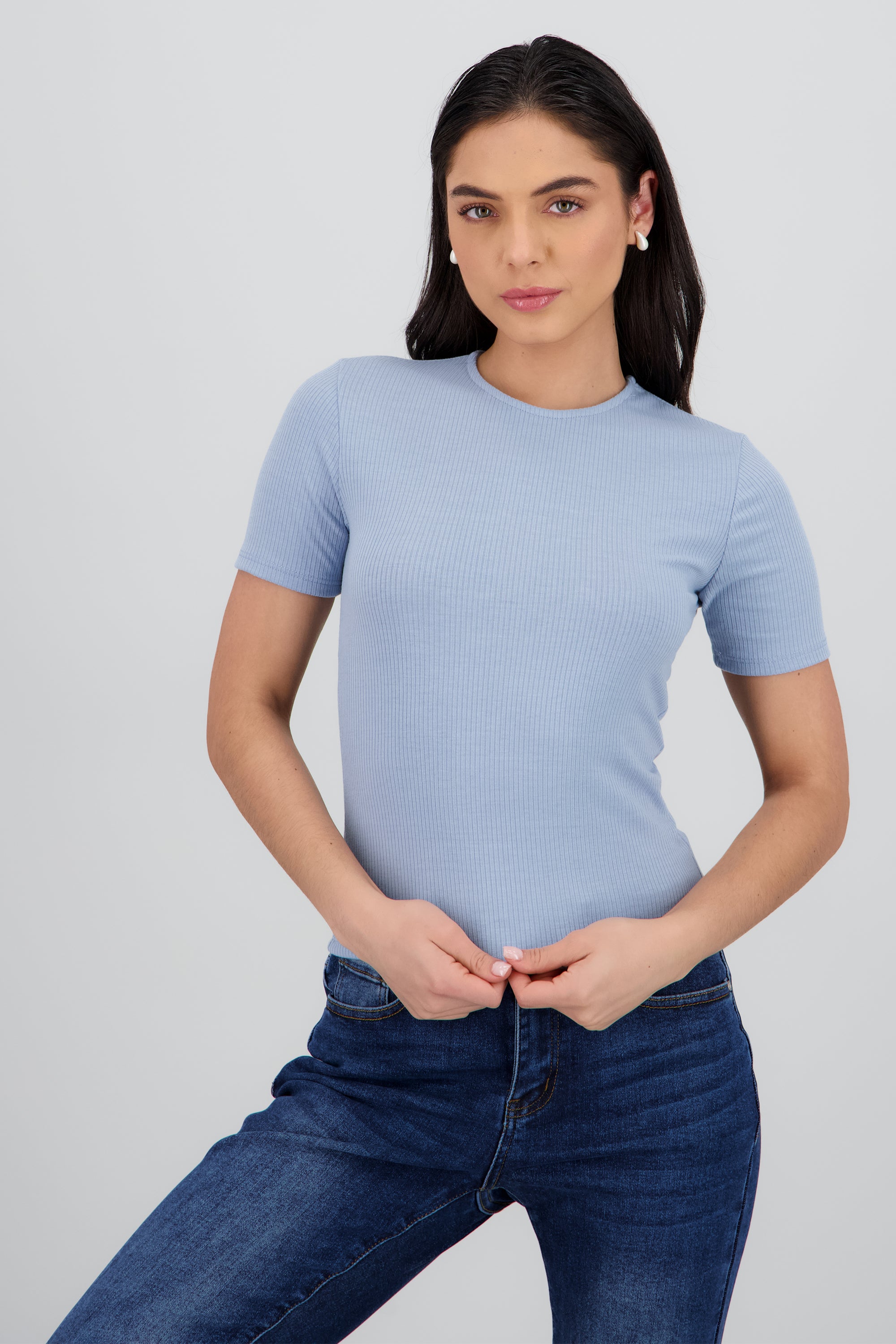 Playera de manga corta con cuello redondo AZUL CIELO