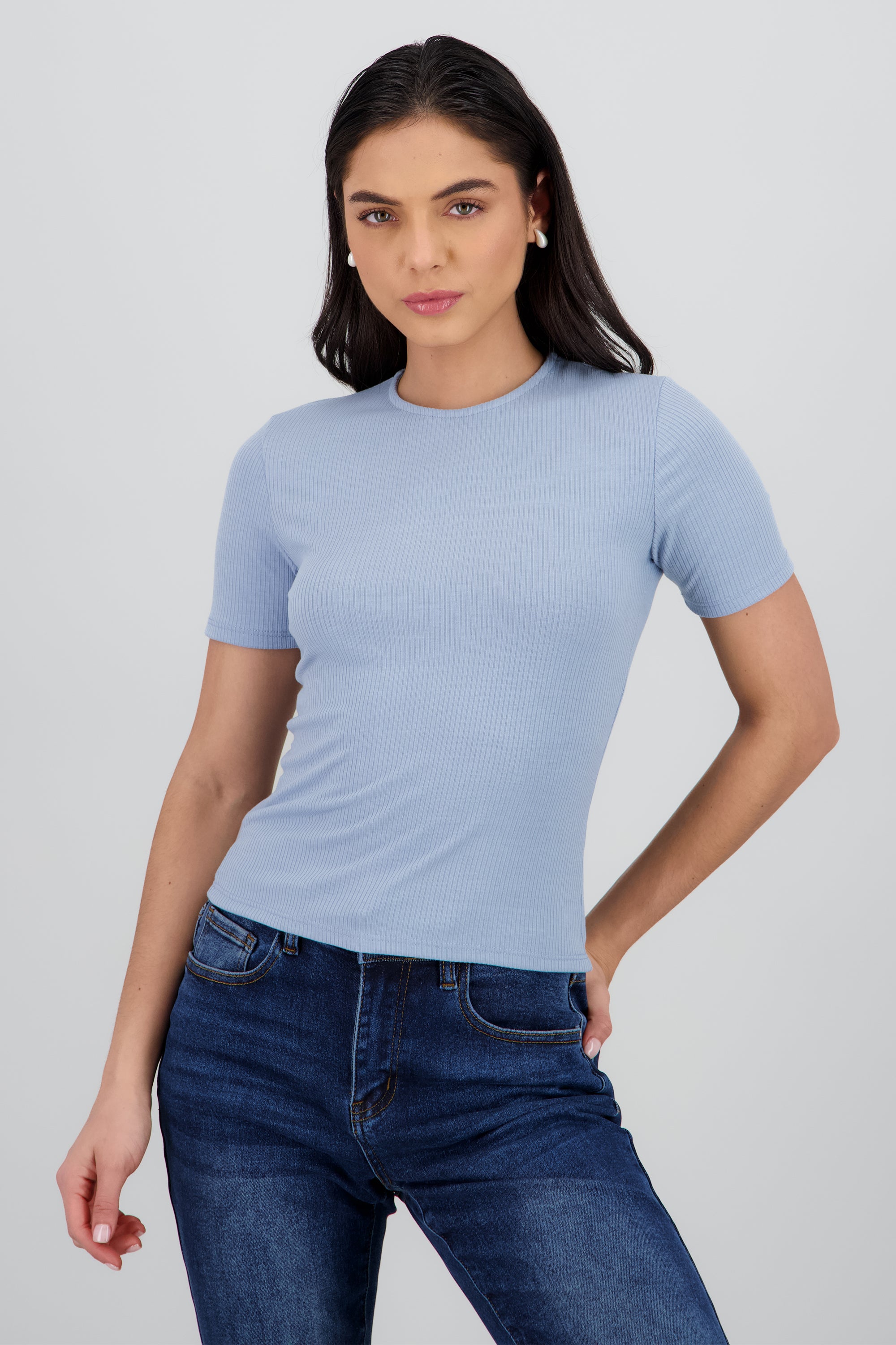 Playera de manga corta con cuello redondo AZUL CIELO
