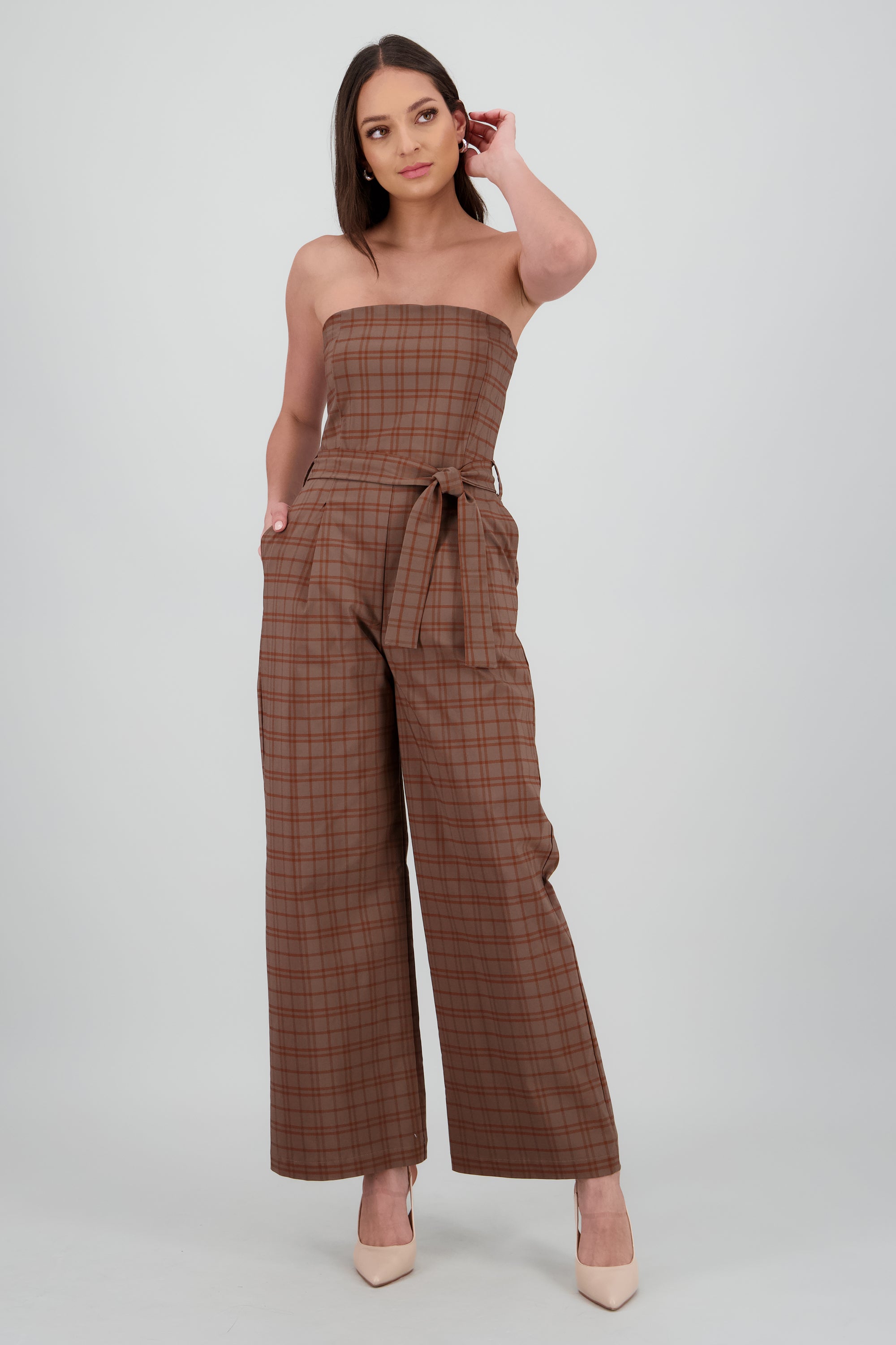 Jumpsuit strapless estampado cuadros CAFE COMBO