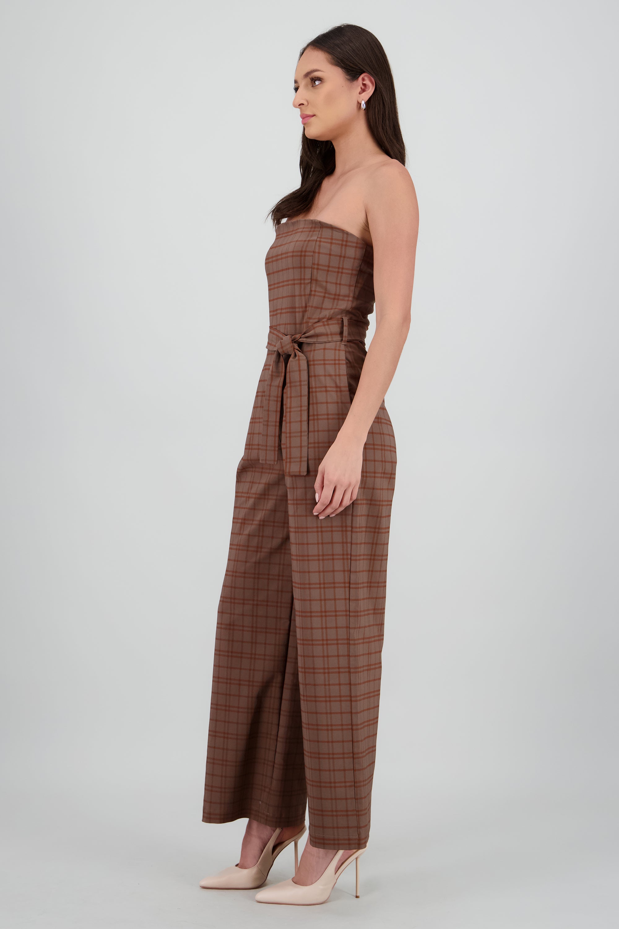 Jumpsuit strapless estampado cuadros CAFE COMBO