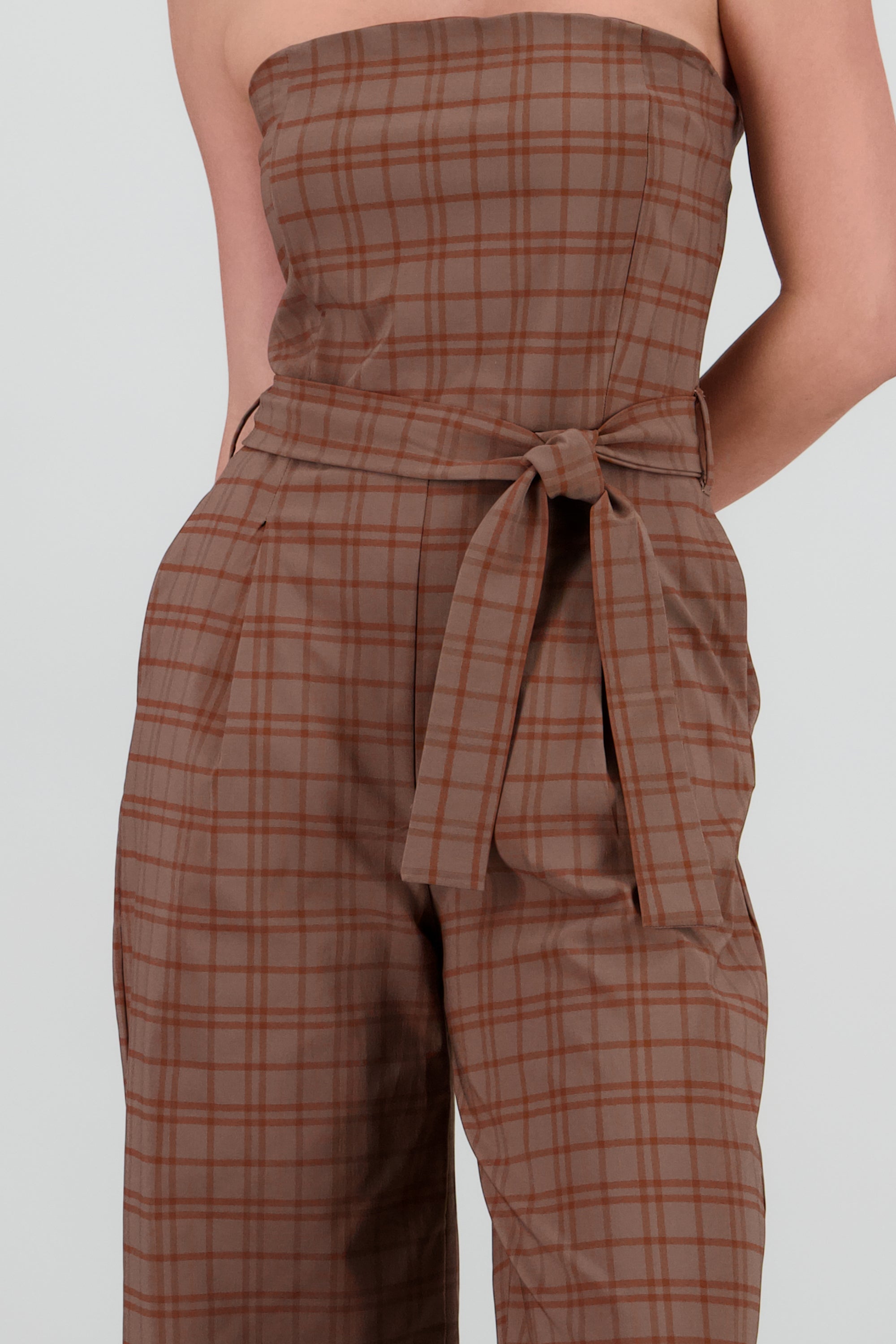 Jumpsuit strapless estampado cuadros CAFE COMBO