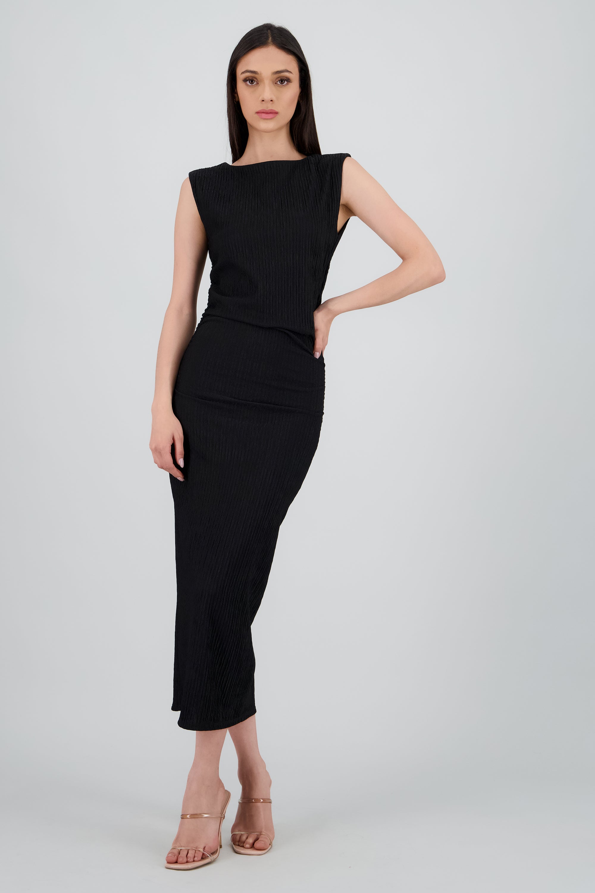 Vestido maxi drapeado NEGRO
