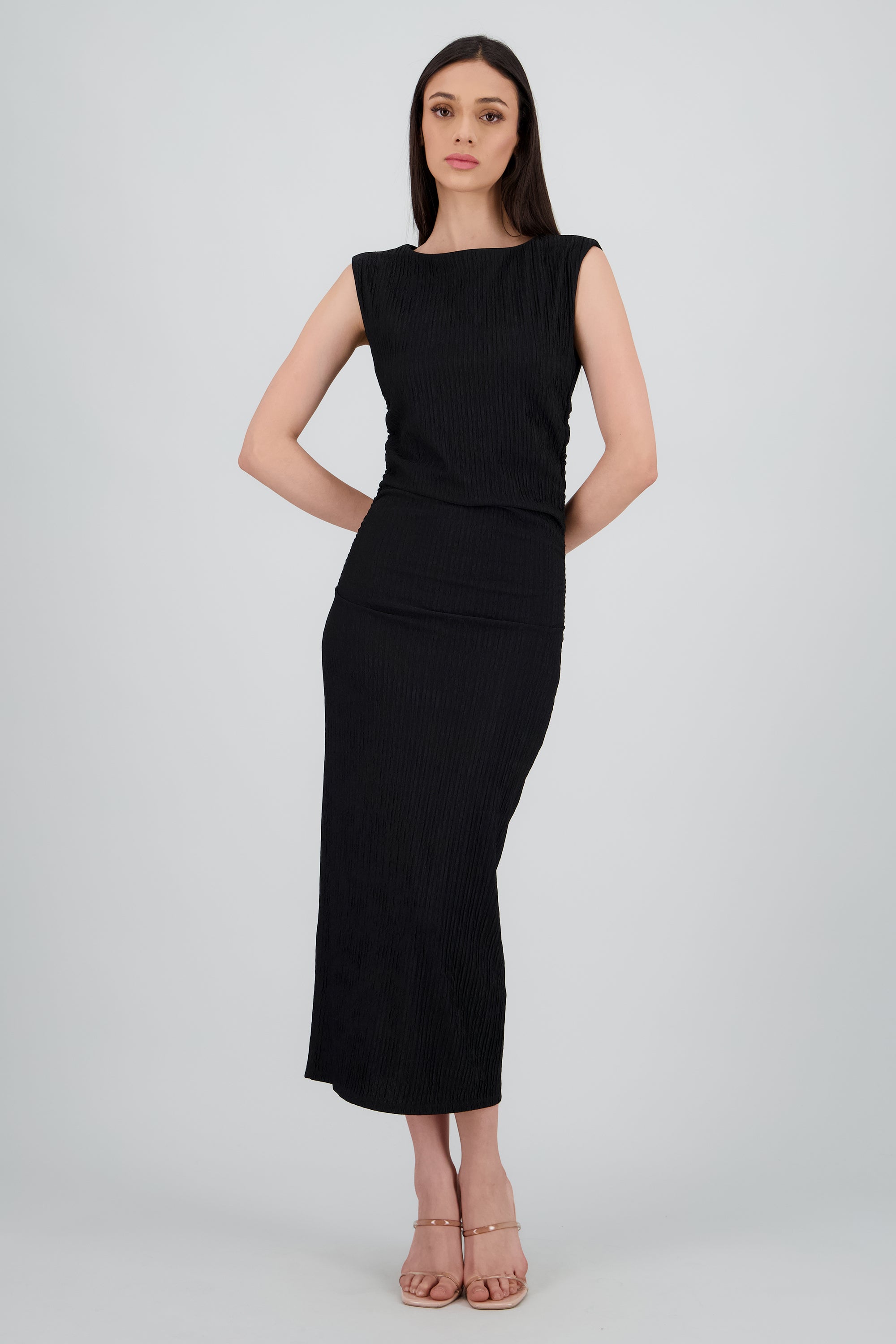 Vestido maxi drapeado NEGRO