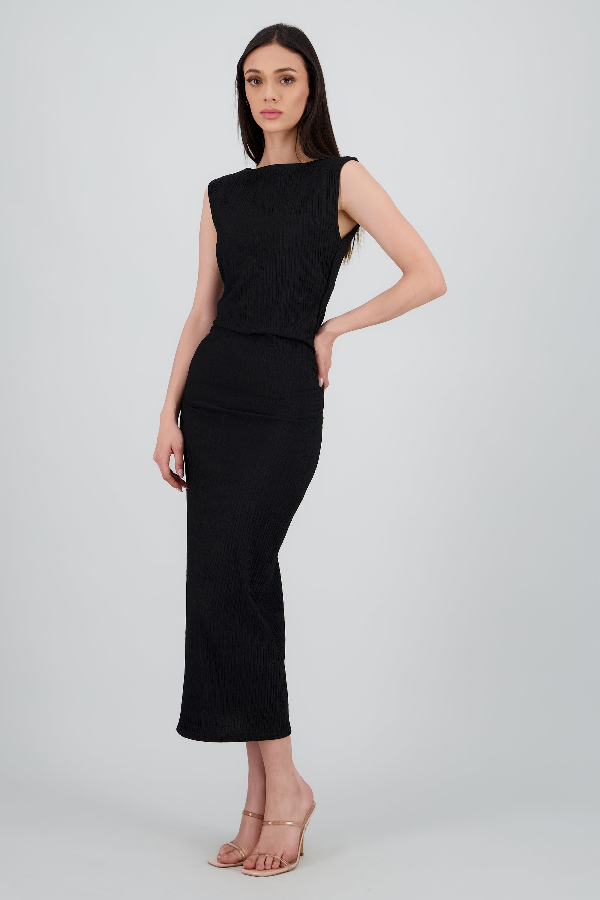 Vestido maxi drapeado NEGRO