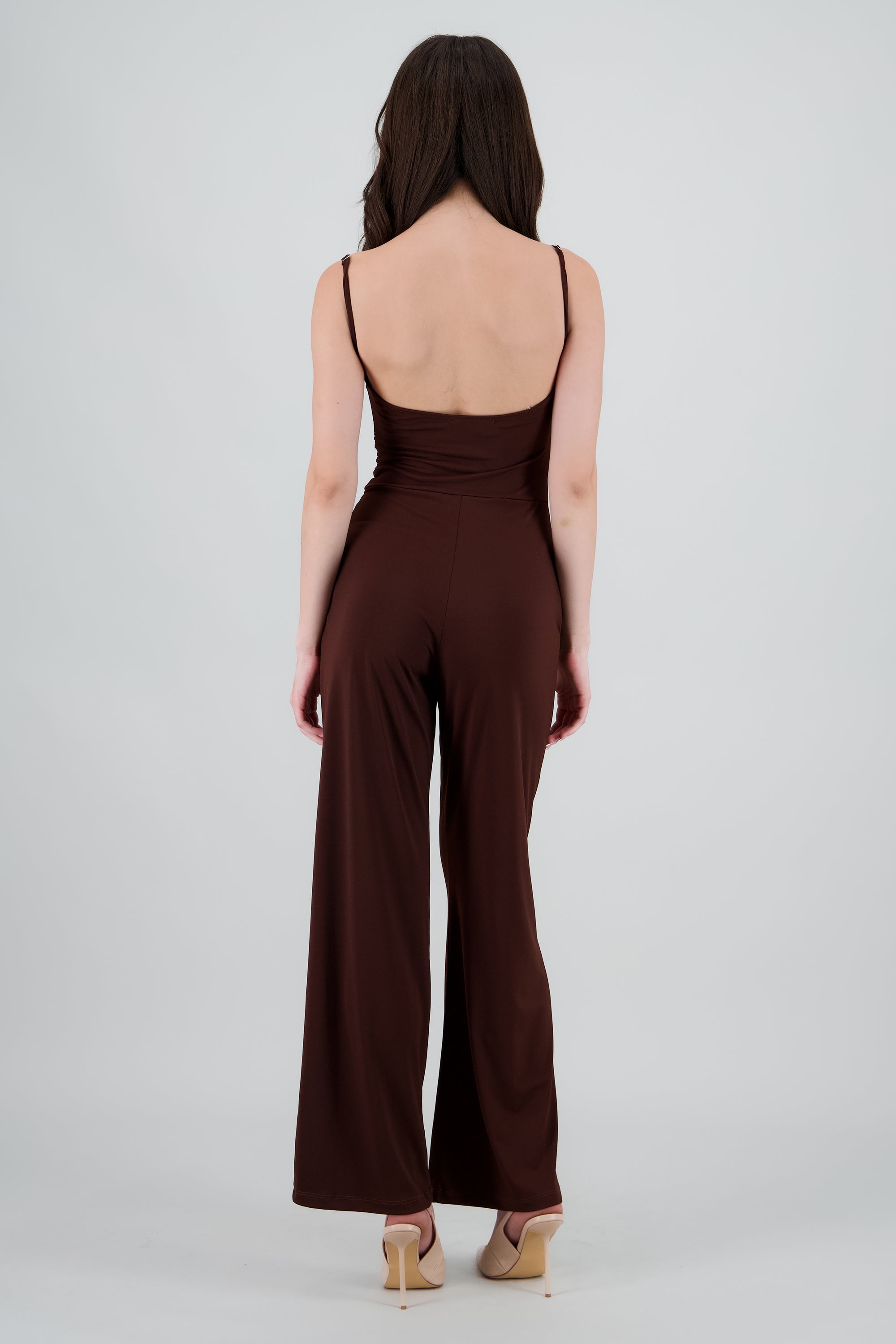Jumpsuit tirantes drapeado liso CHOCOLATE