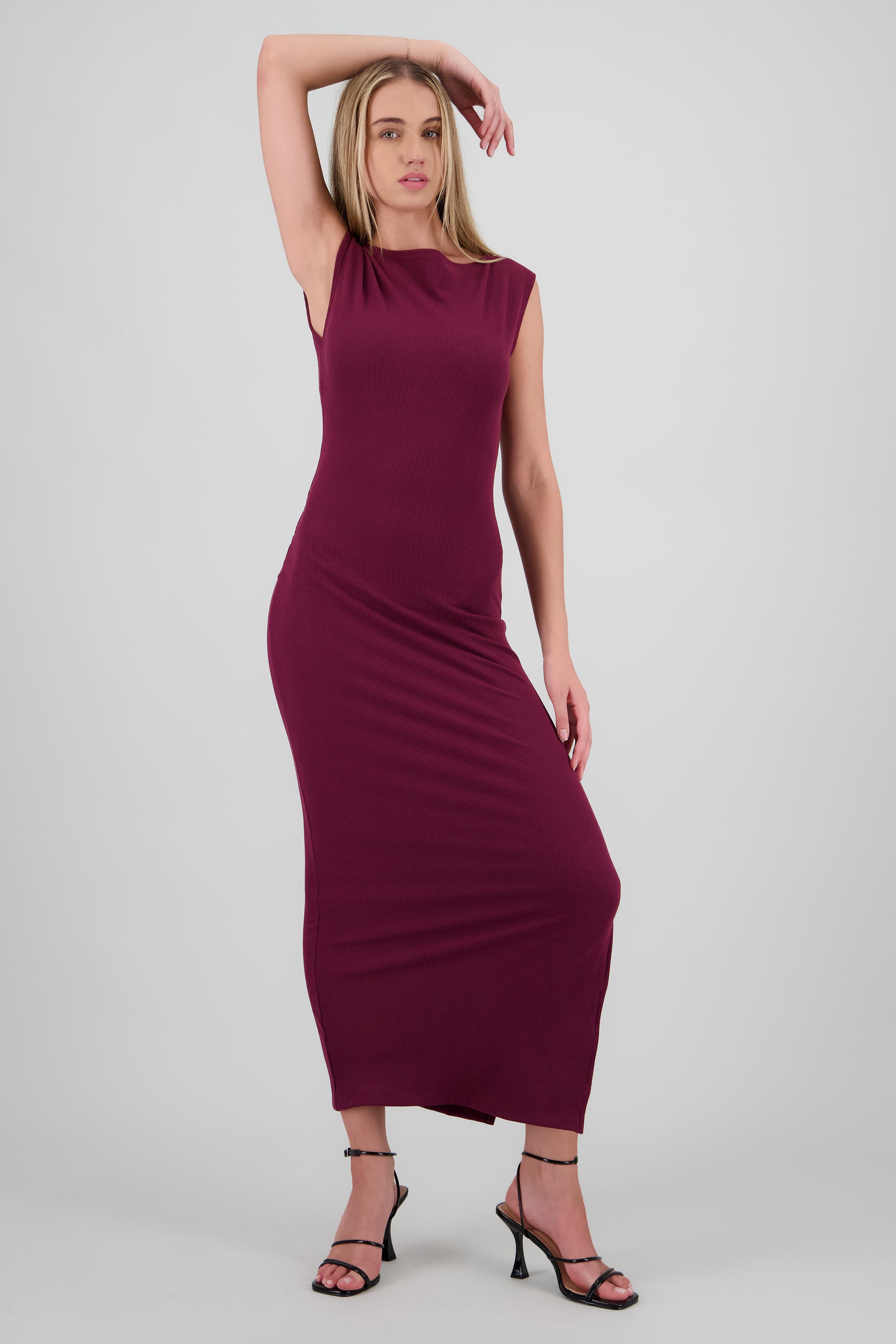 Vestido maxi de cuello cascada VINO