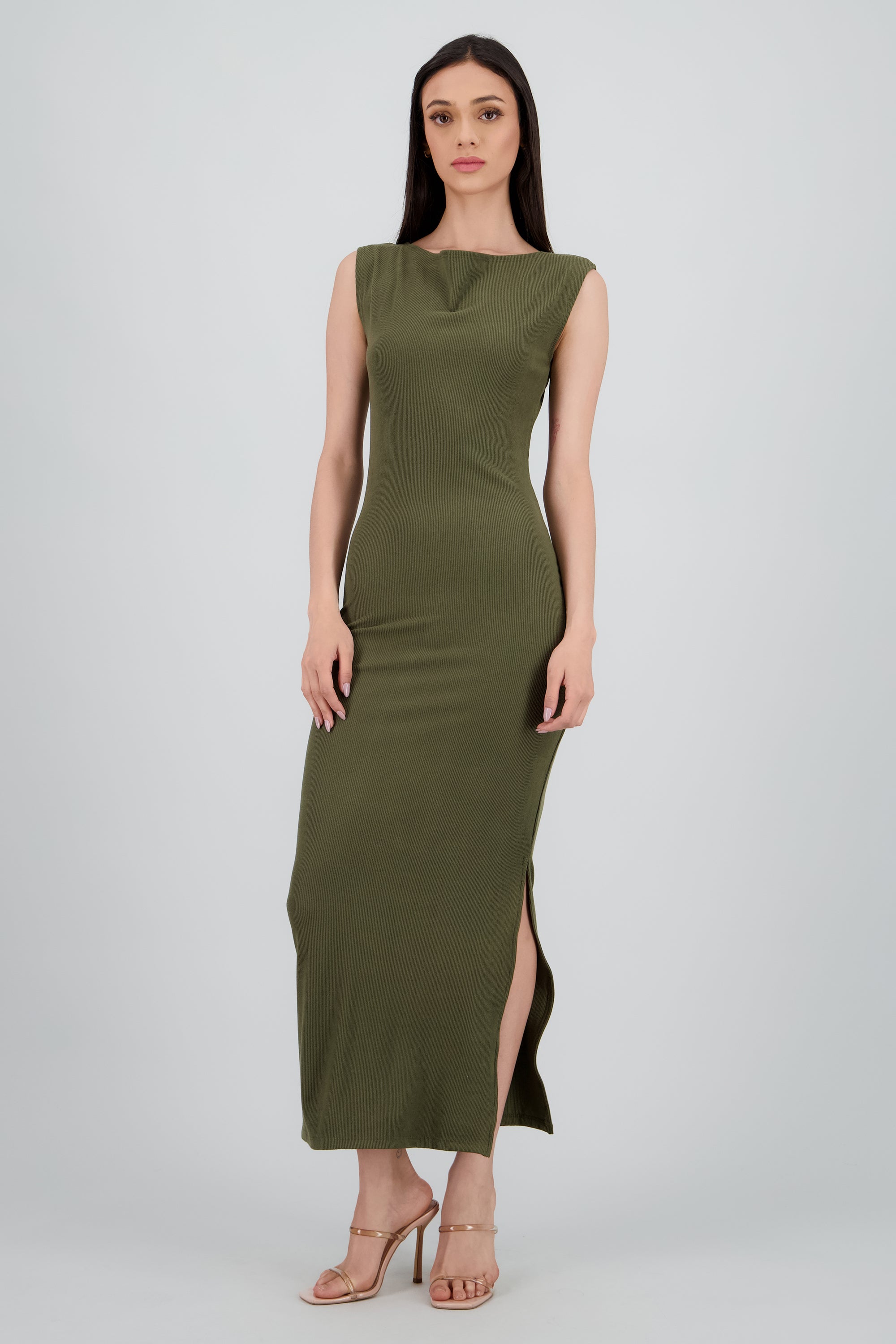 Vestido maxi de cuello cascada OLIVO