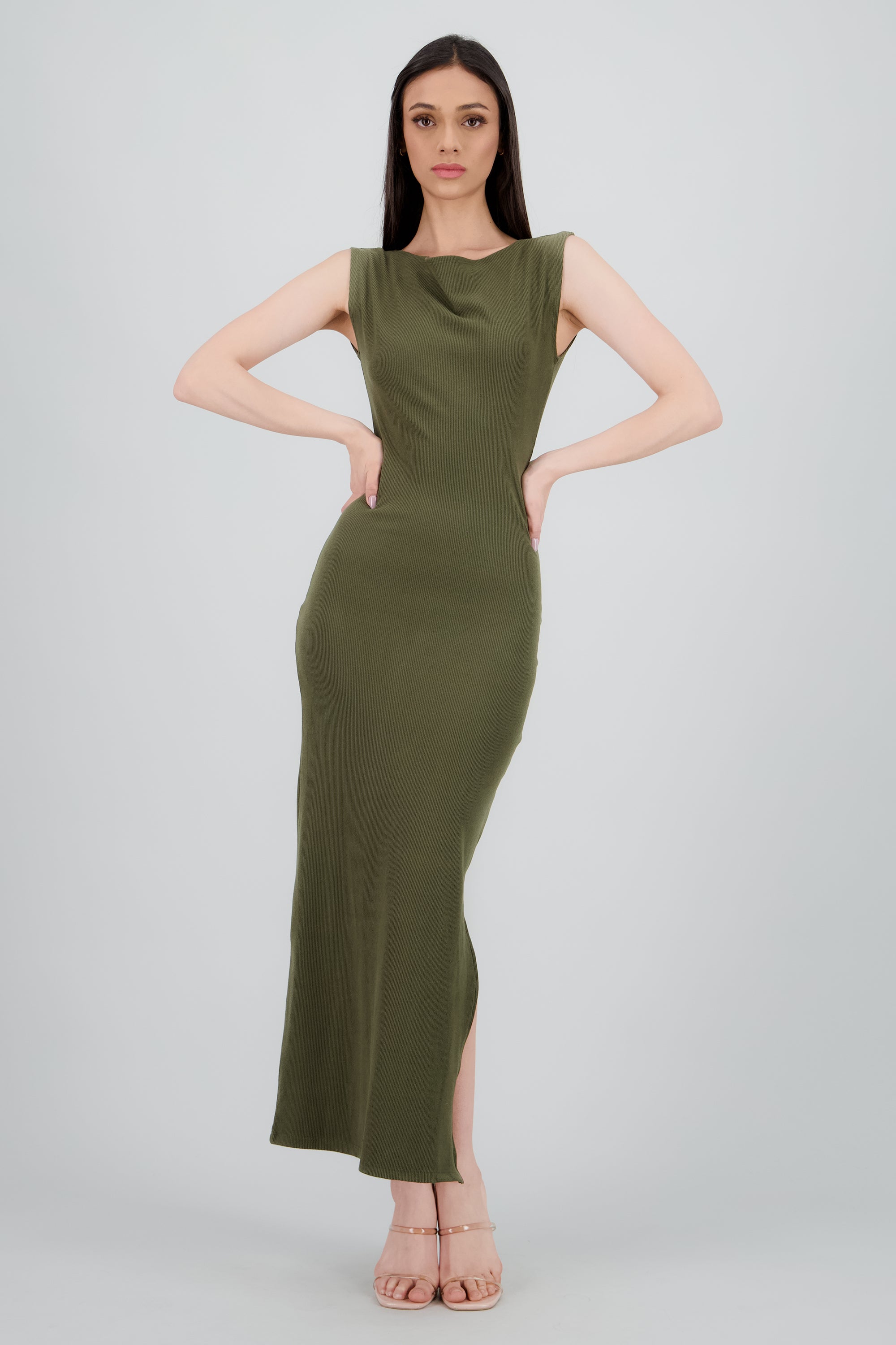 Vestido maxi de cuello cascada OLIVO