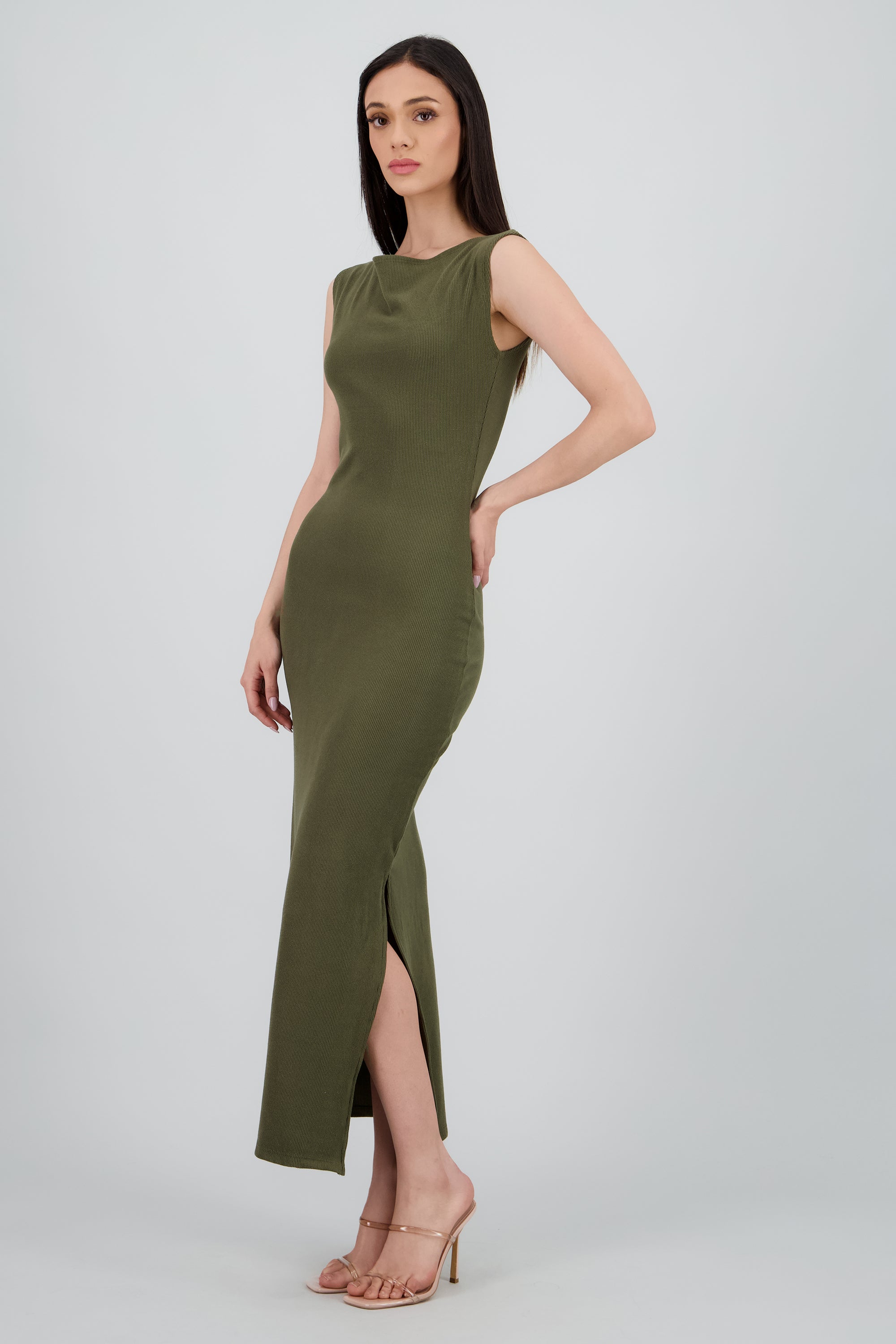 Vestido maxi de cuello cascada OLIVO