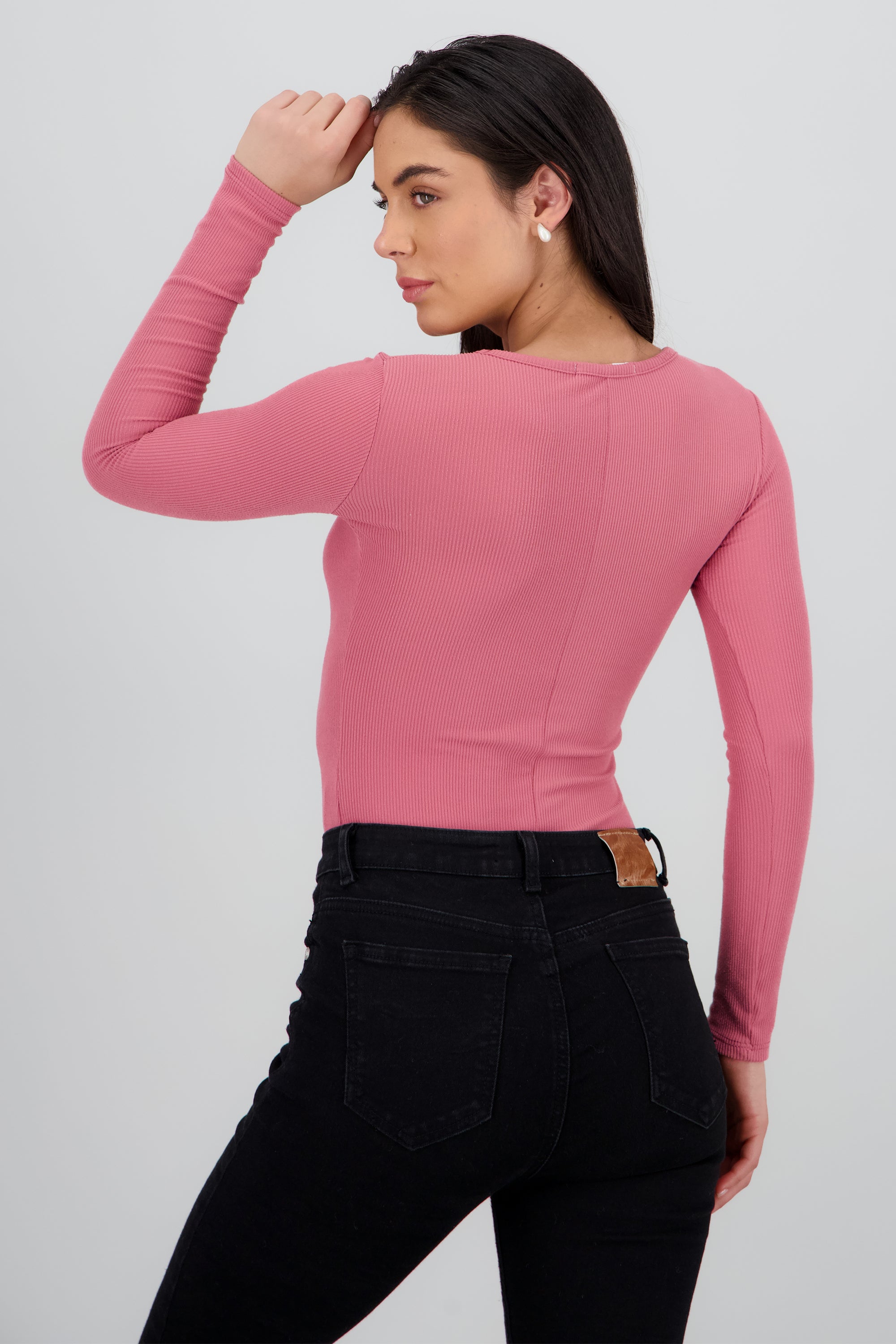 Body de manga larga con cuello cuadrado ROSA