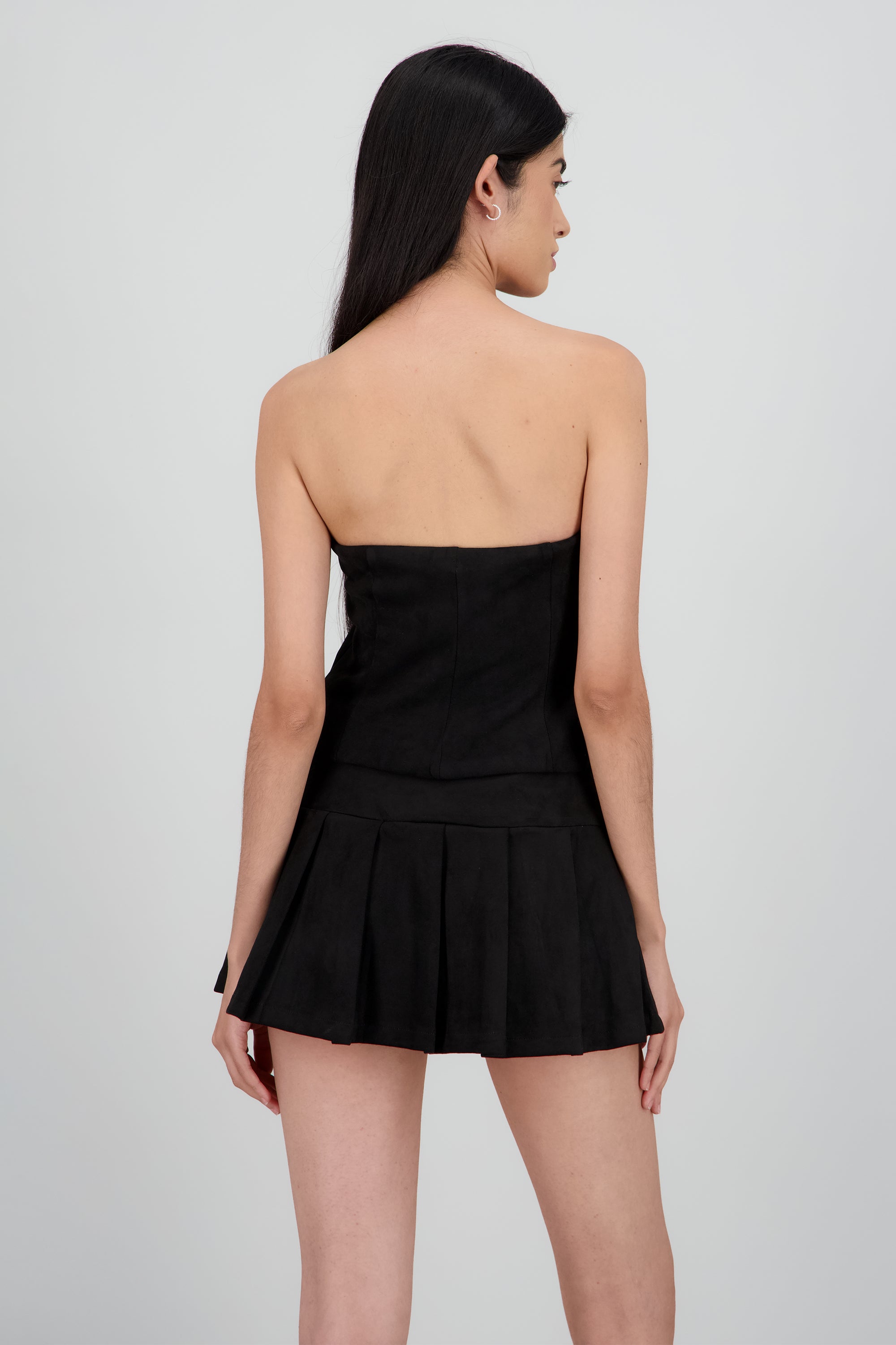 Top strapless con botones suede NEGRO
