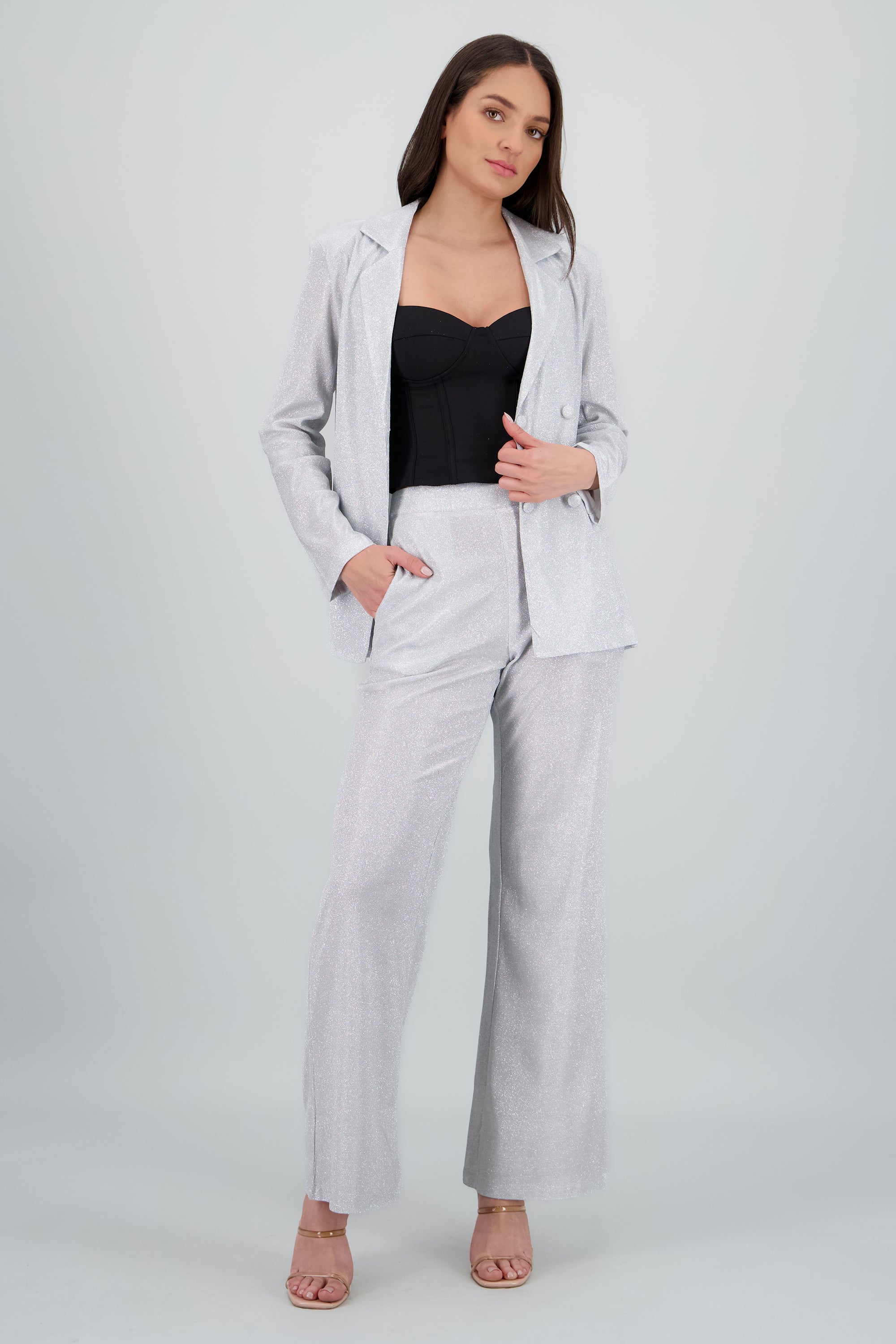 Pantalon amplio brillos PLATA