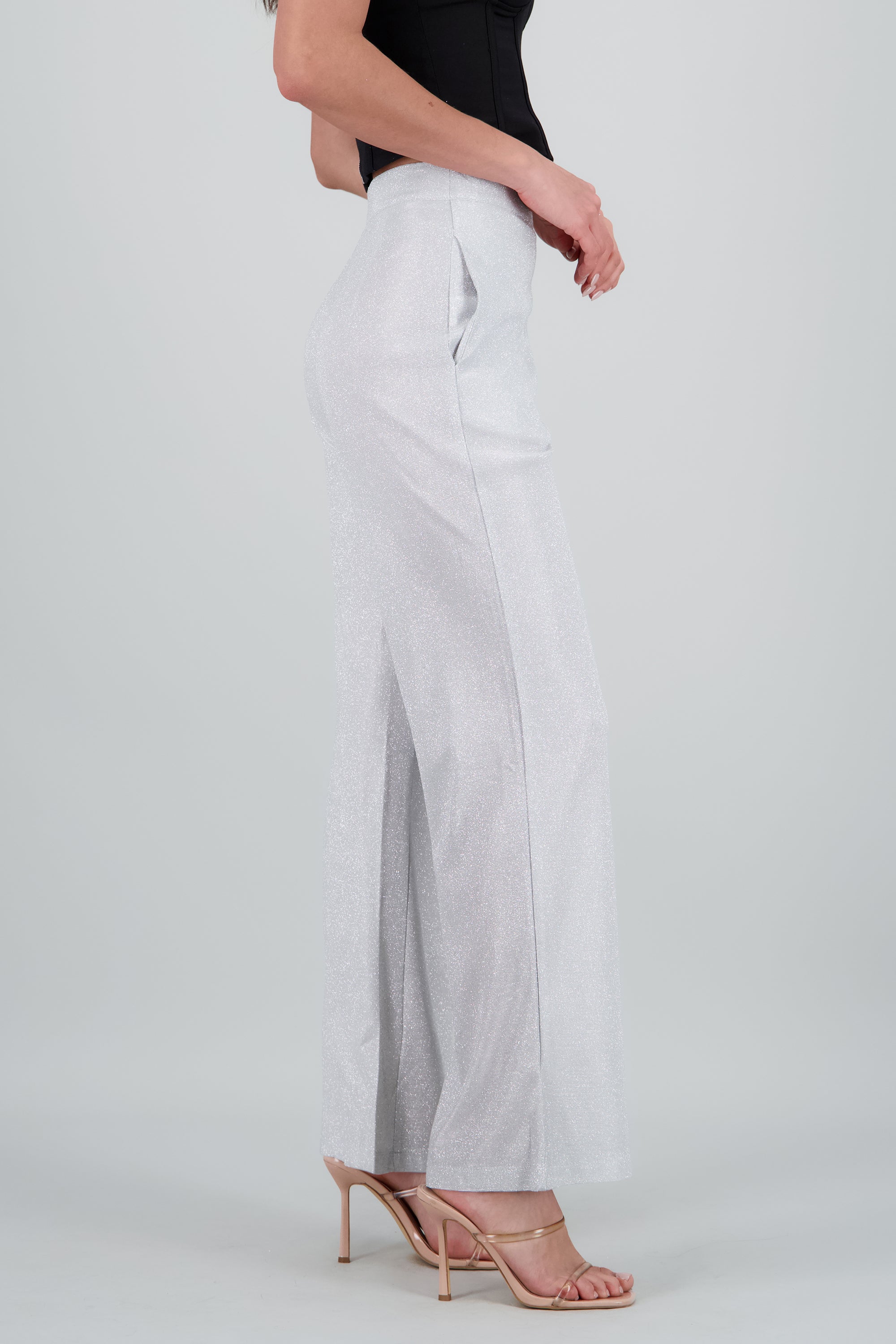 Pantalon amplio brillos PLATA