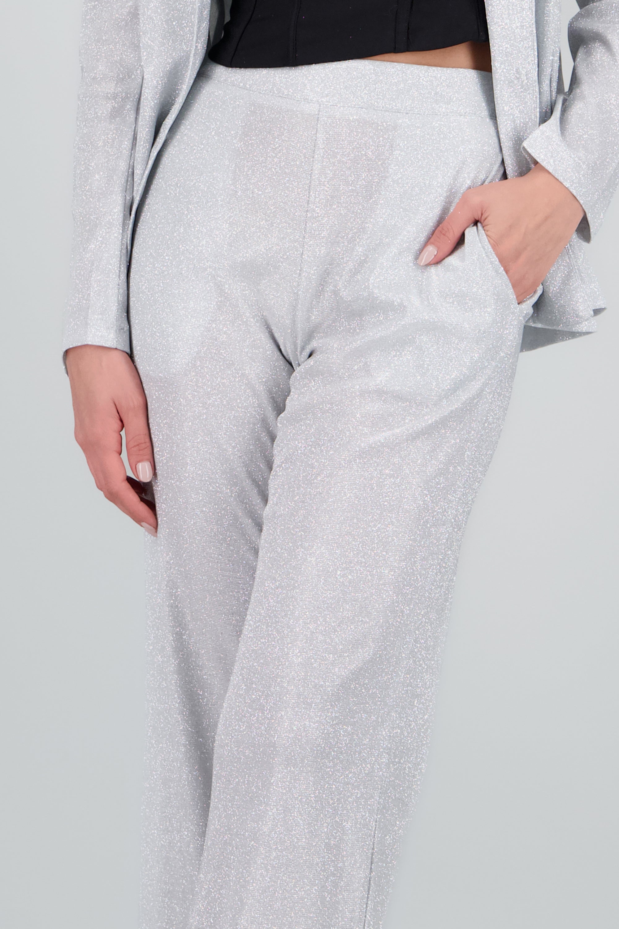 Pantalon amplio brillos PLATA