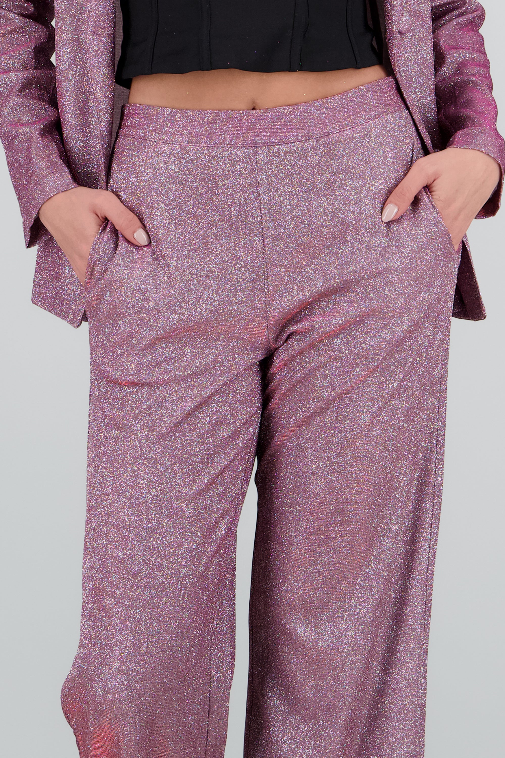 Pantalon amplio brillos CIRUELA