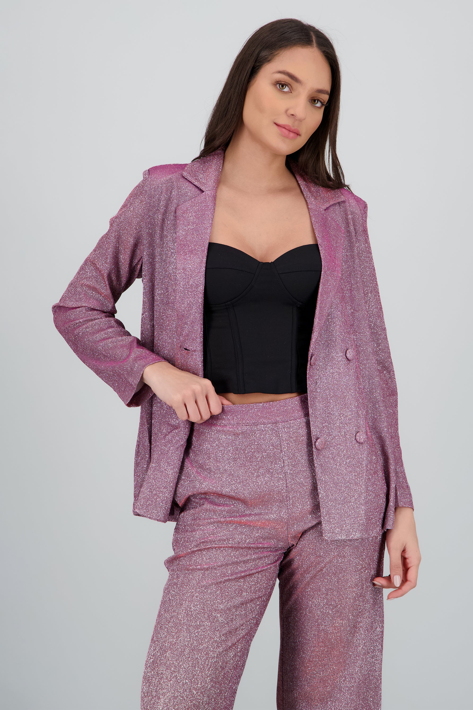 Saco largo detalle brillos CIRUELA