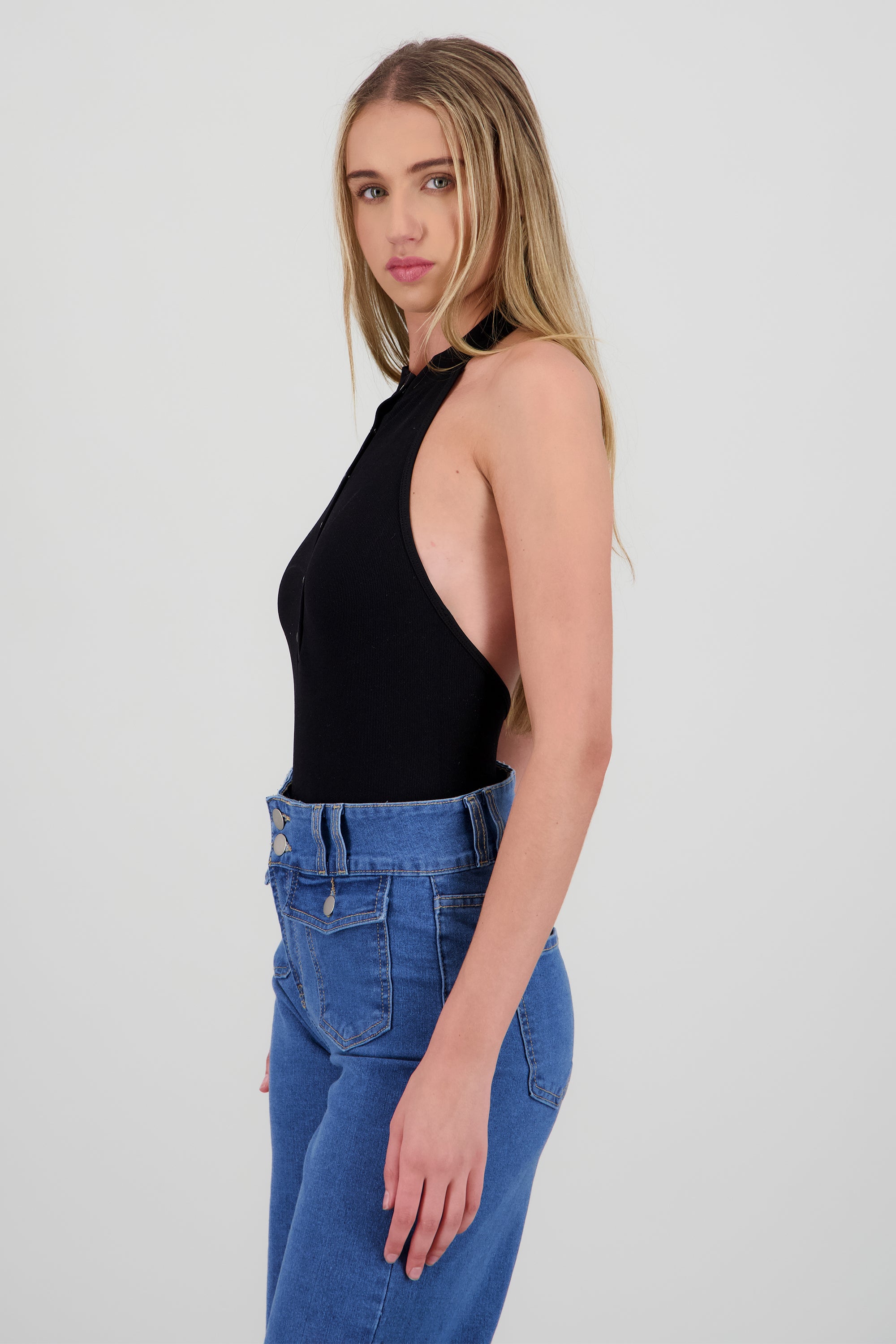 Bodysuit halter detalle botones NEGRO