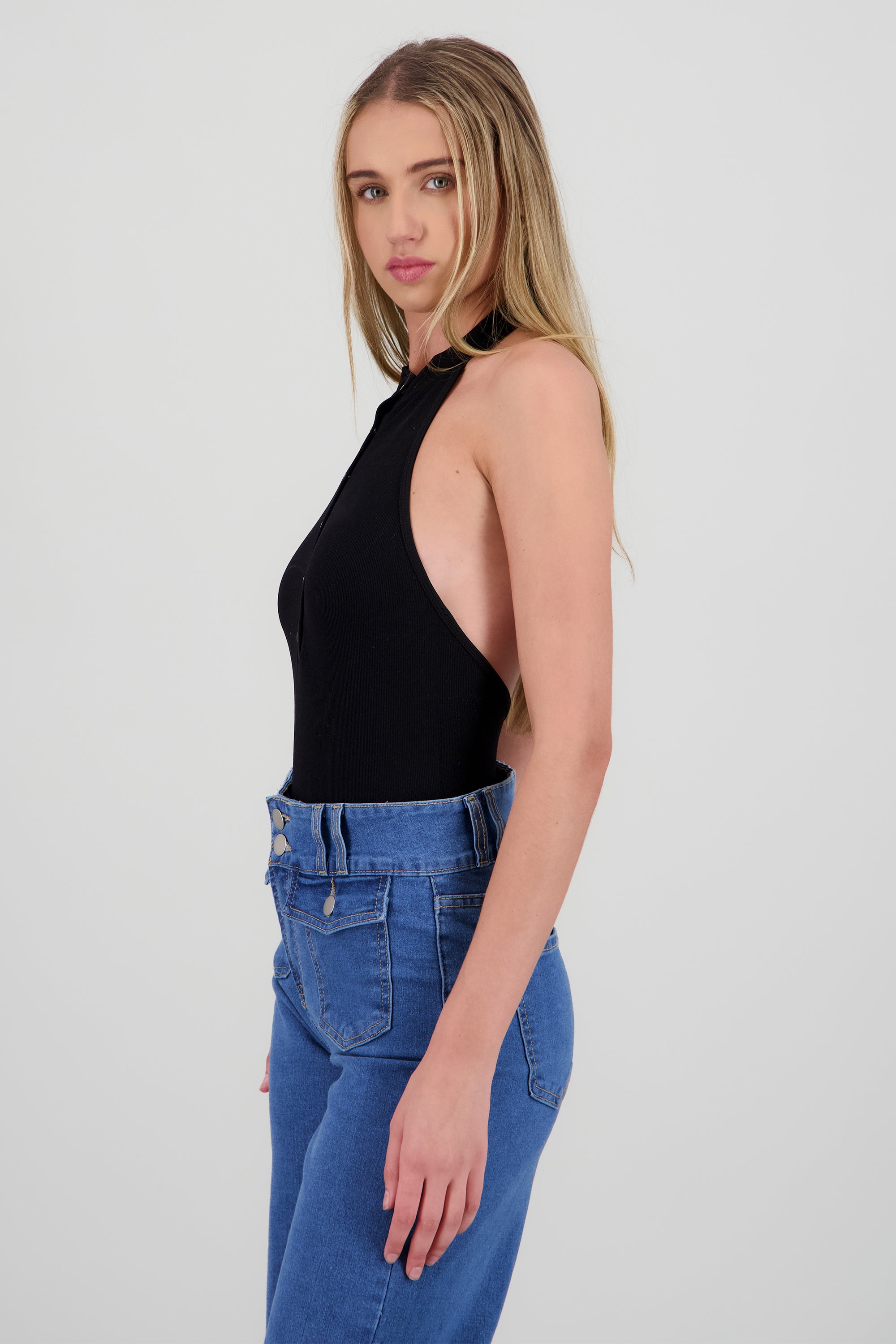 Bodysuit halter detalle botones NEGRO