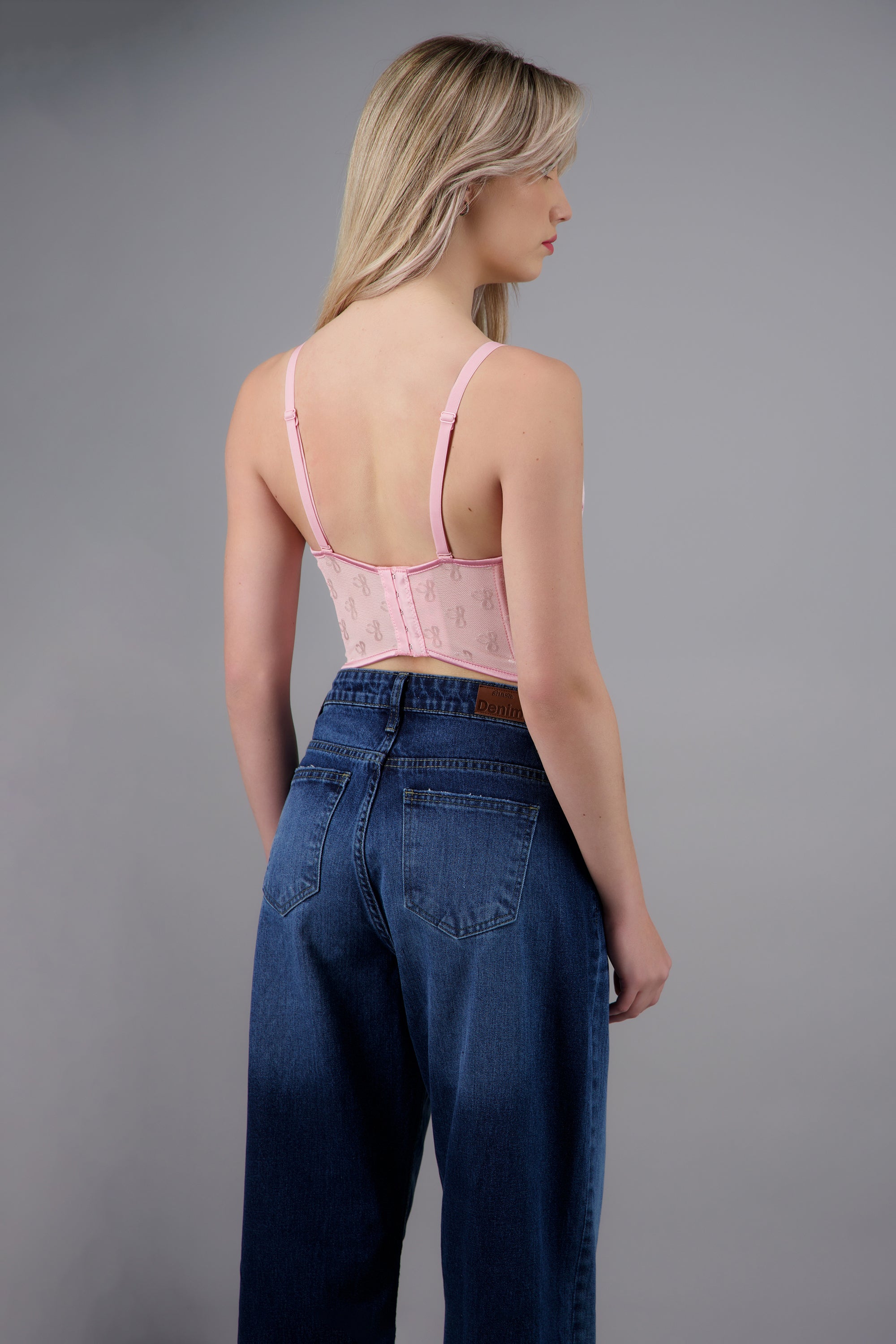 Corset de mesh con detalle de moños ROSA PASTEL