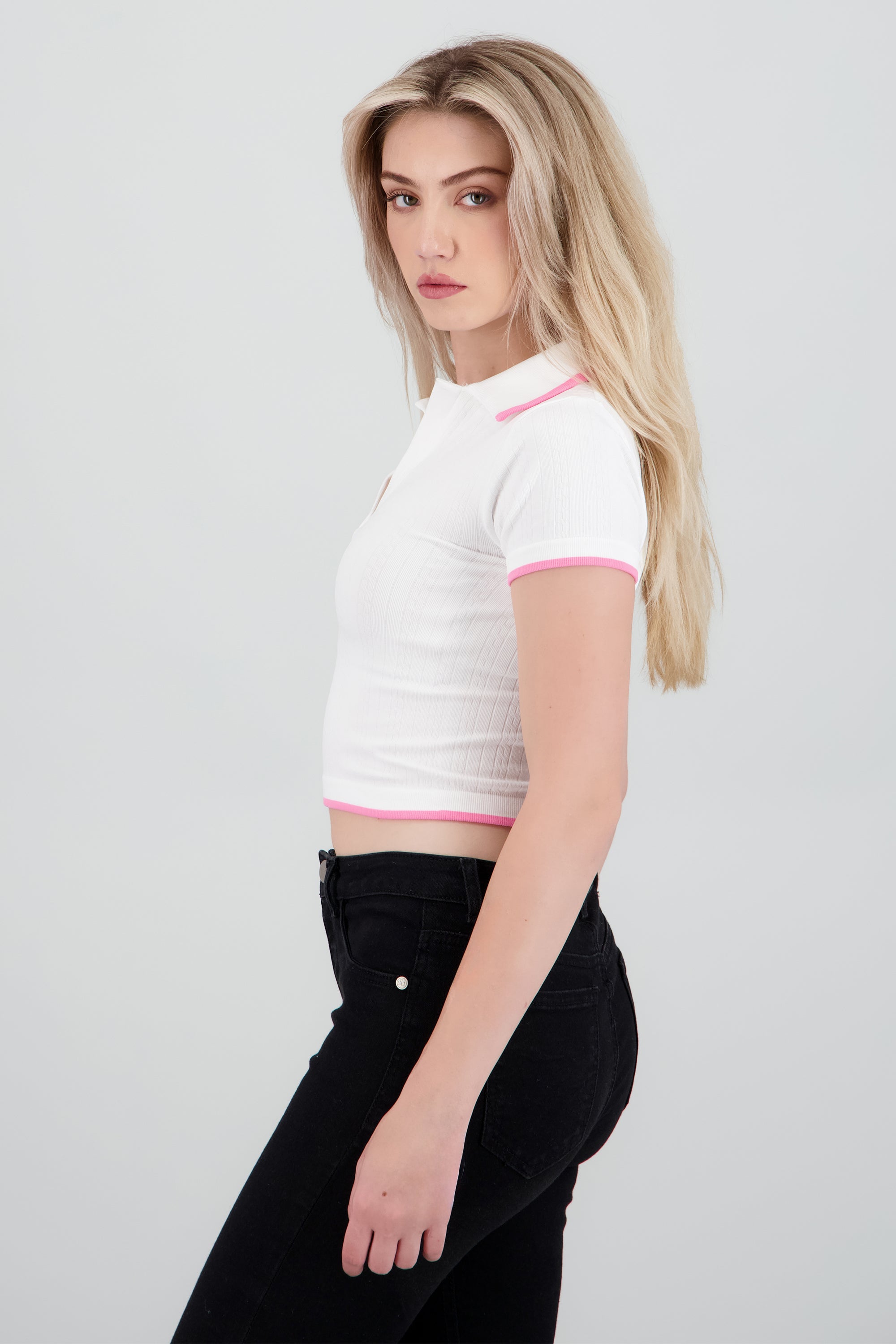 Top tipo polo con contraste BLANCO COMBO