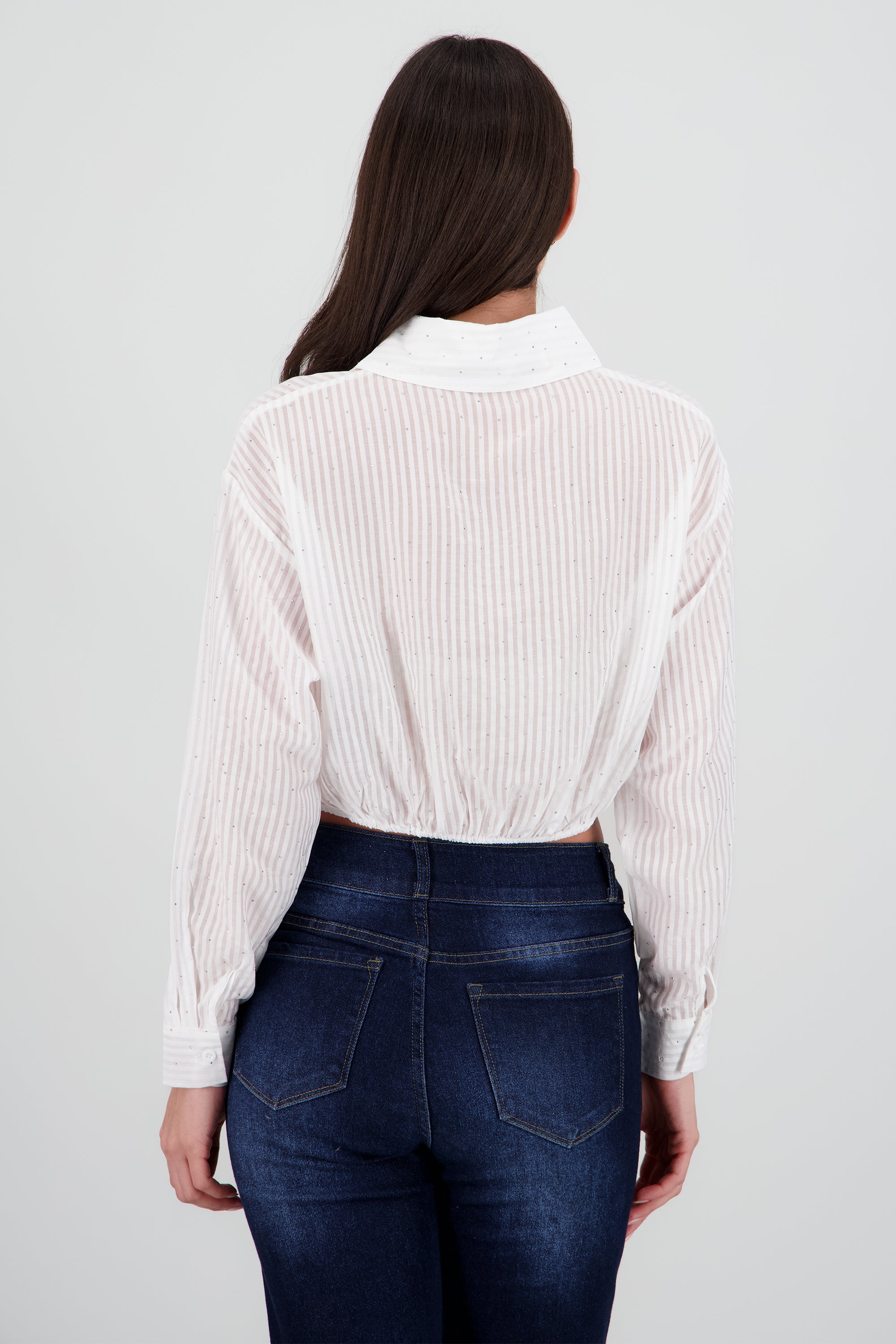 Camisa de rayas detalle brillos BLANCO