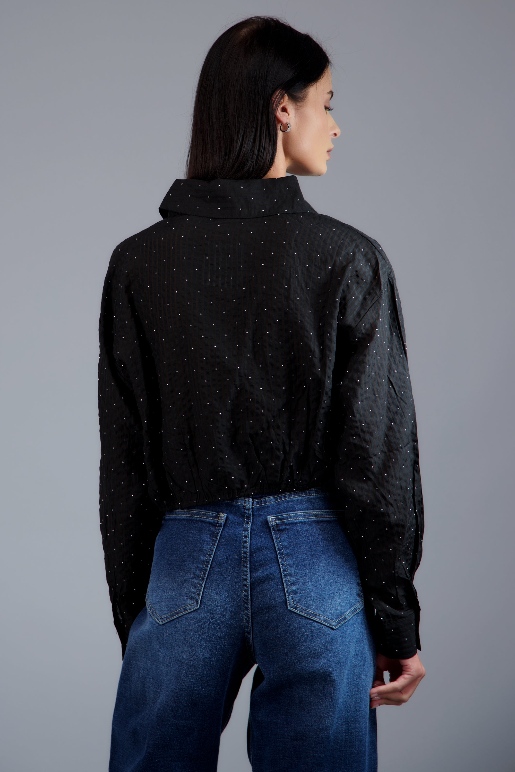 Camisa de rayas detalle brillos NEGRO