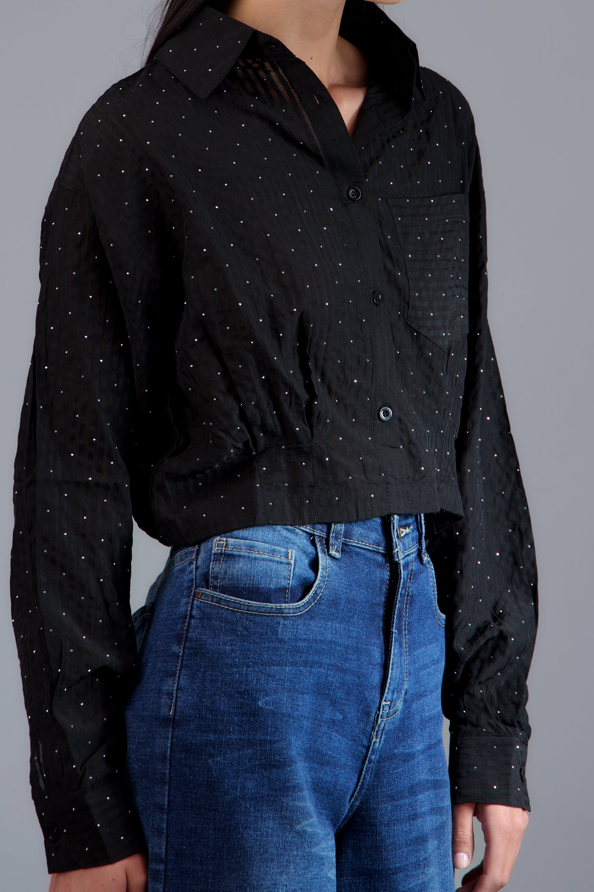 Camisa de rayas detalle brillos NEGRO